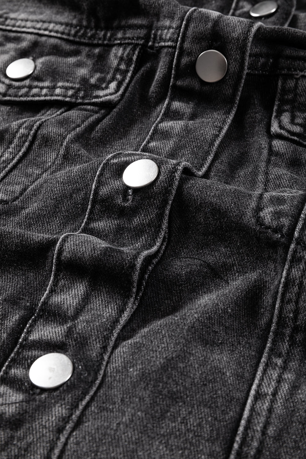 Black Drawstring Hooded Frayed Denim Jacket eAura
