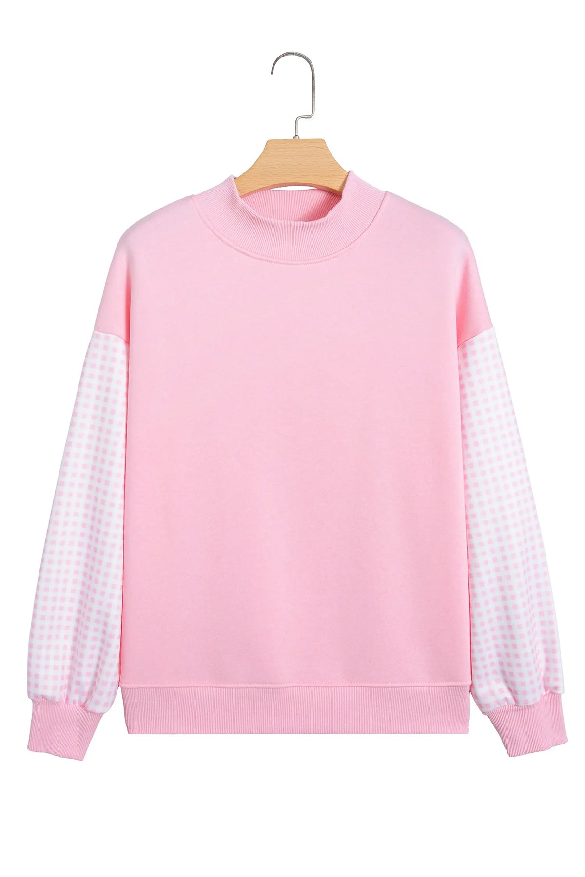 Plaid Sleeve Colourblock Loose Tunic Sweatshirt – Fiery Red