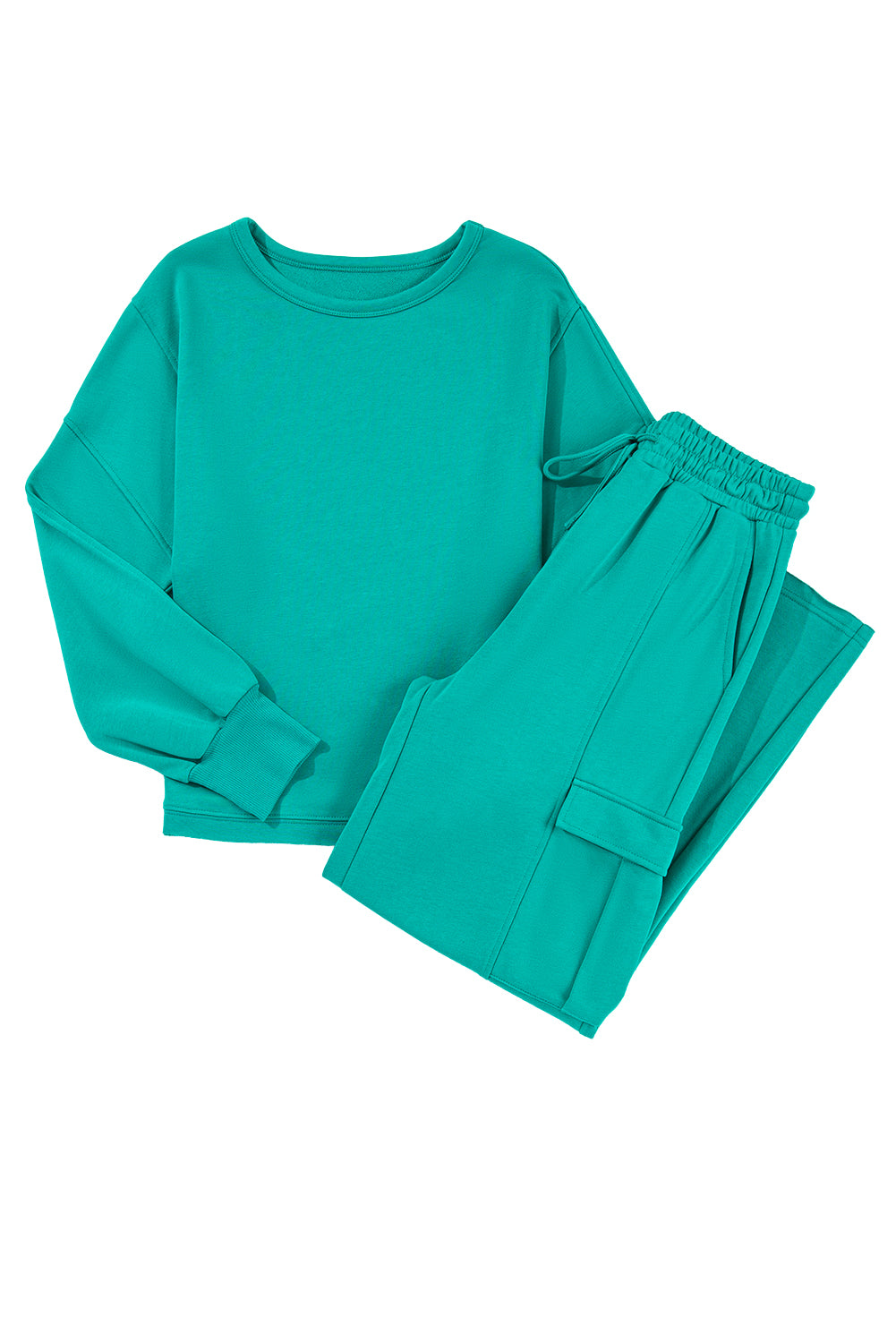 Lapis Solid Colour Mineral Wash Pullover Top and Cargo Pants Set Beagle Boutique Fashion Outlet