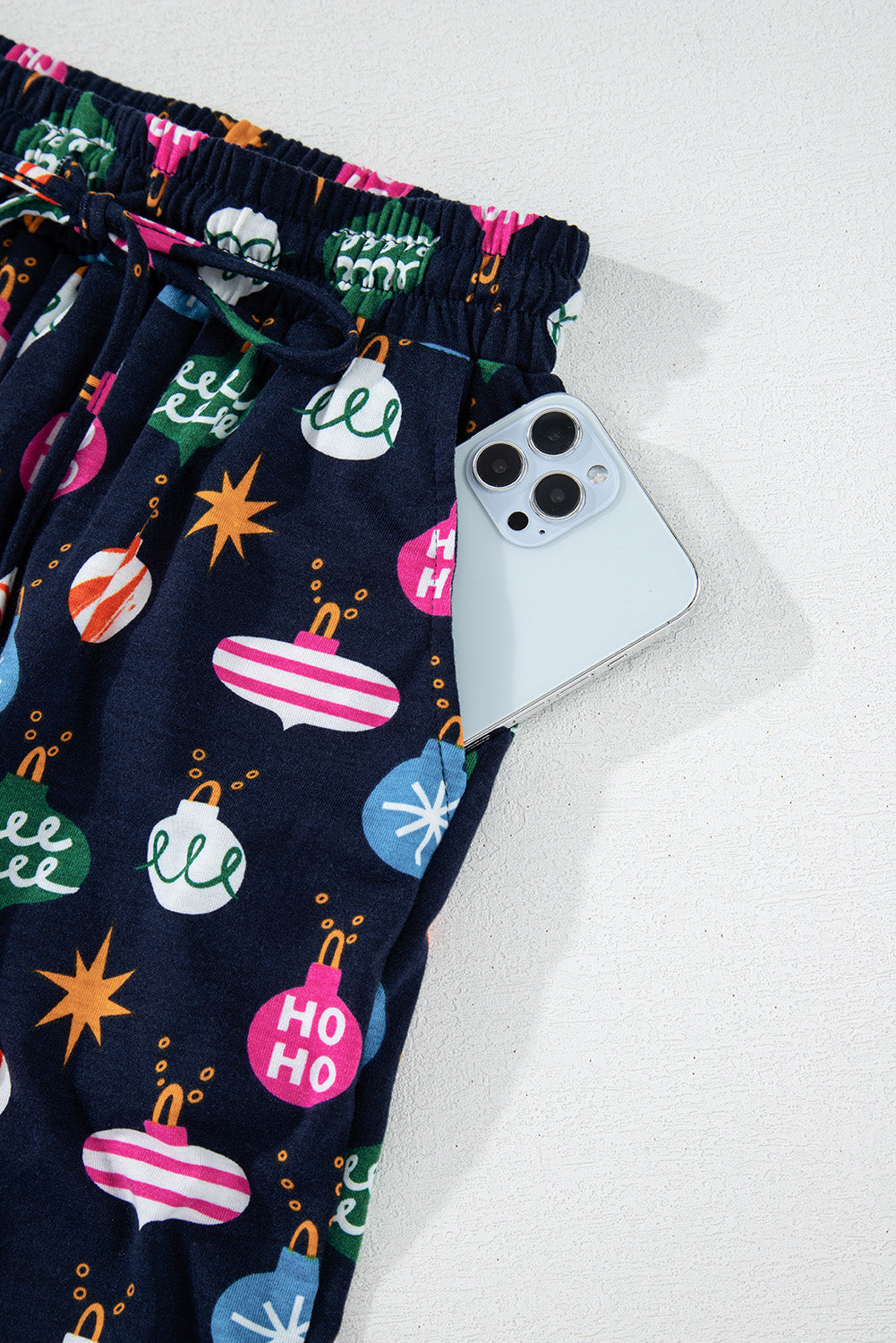 Navy Christmas Lights Print Shirt Pyjama Set eAura