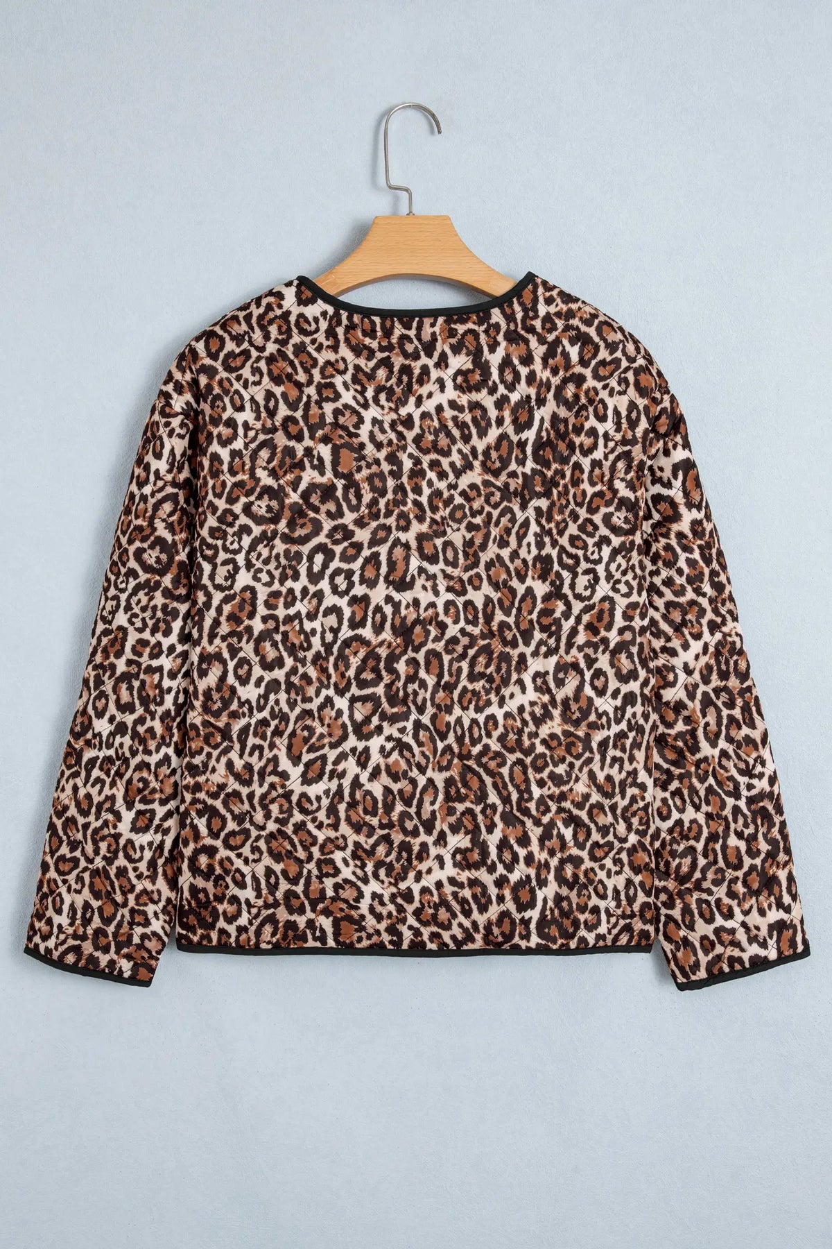 Leopard Print Quilted Button Front Patch Pockets Jacket – Brown