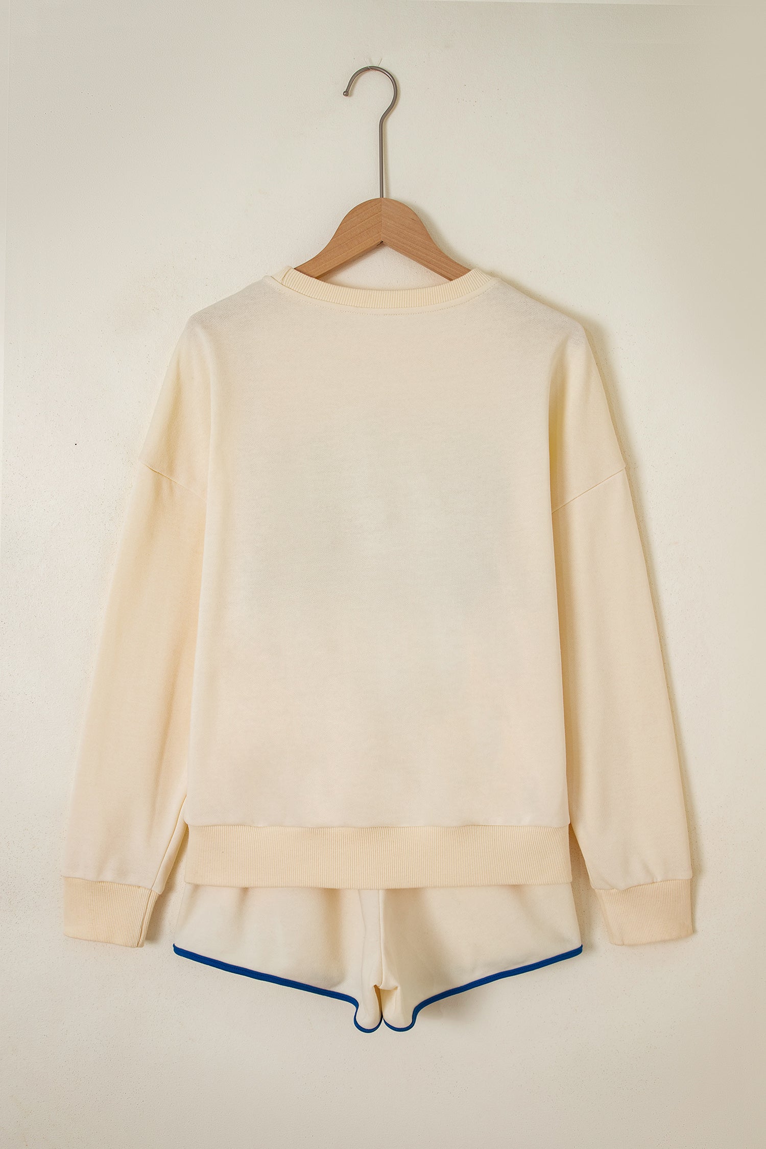 Game Day Crewneck Long Sleeve Pullover Athleisure Short Sets – Beige