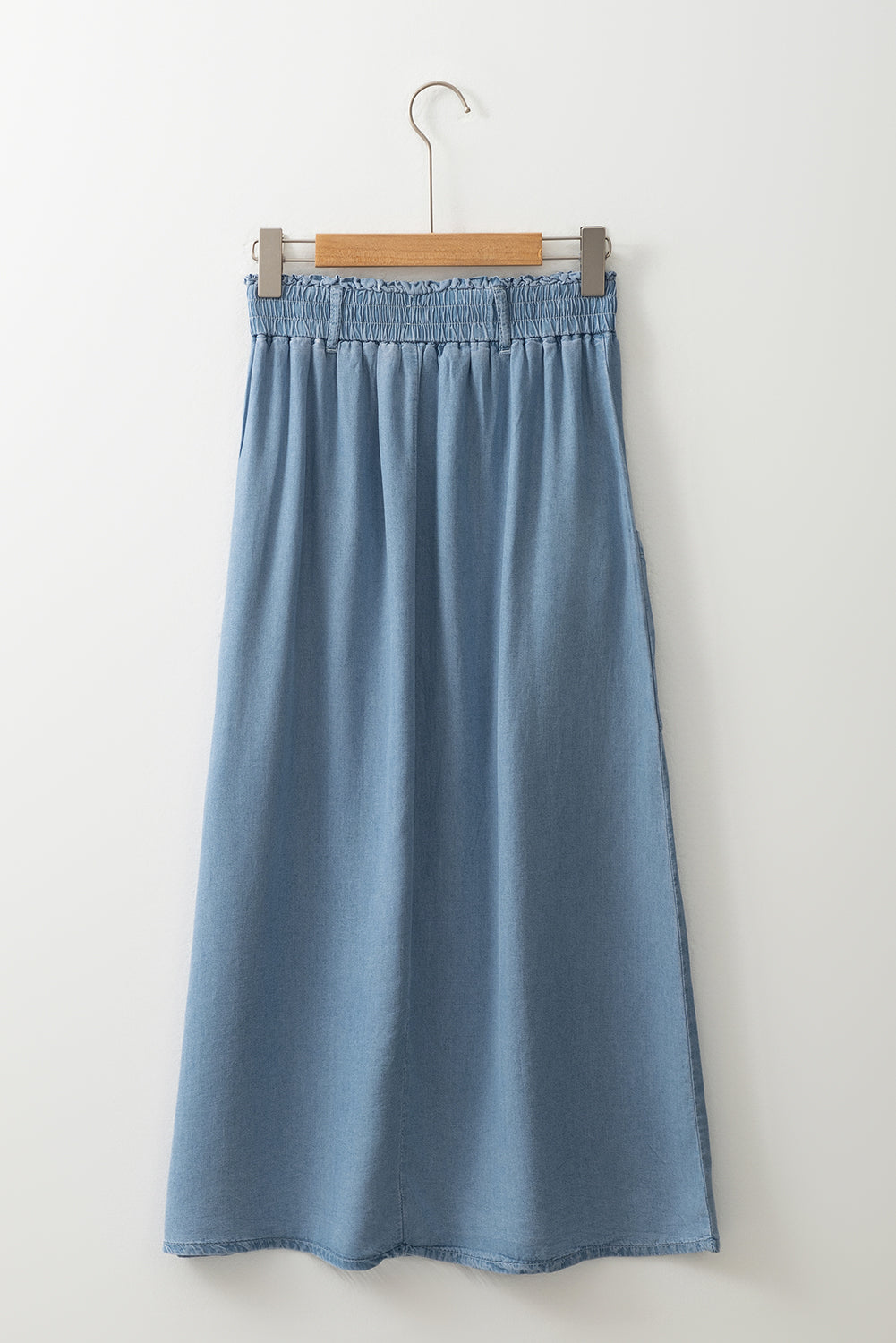 Beau Blue Buttoned Front High Waist Side Pockets Denim Maxi Skirt - eAura