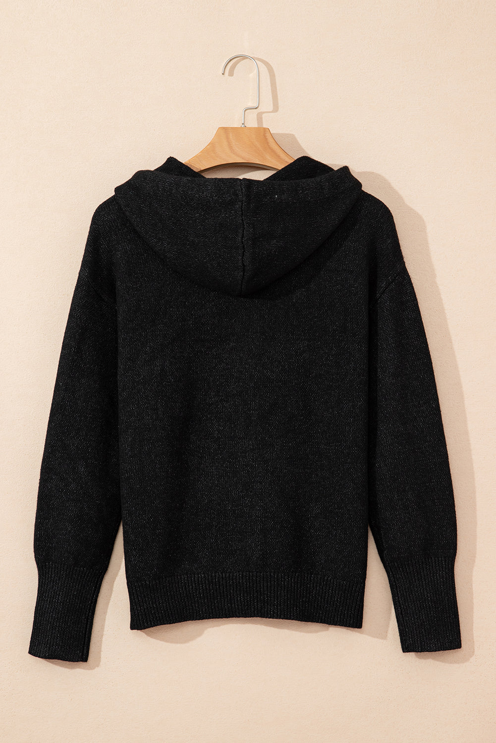 Medium Grey Drawstring Hooded Button Up Drop Shoulder Sweater Cardigan eAura