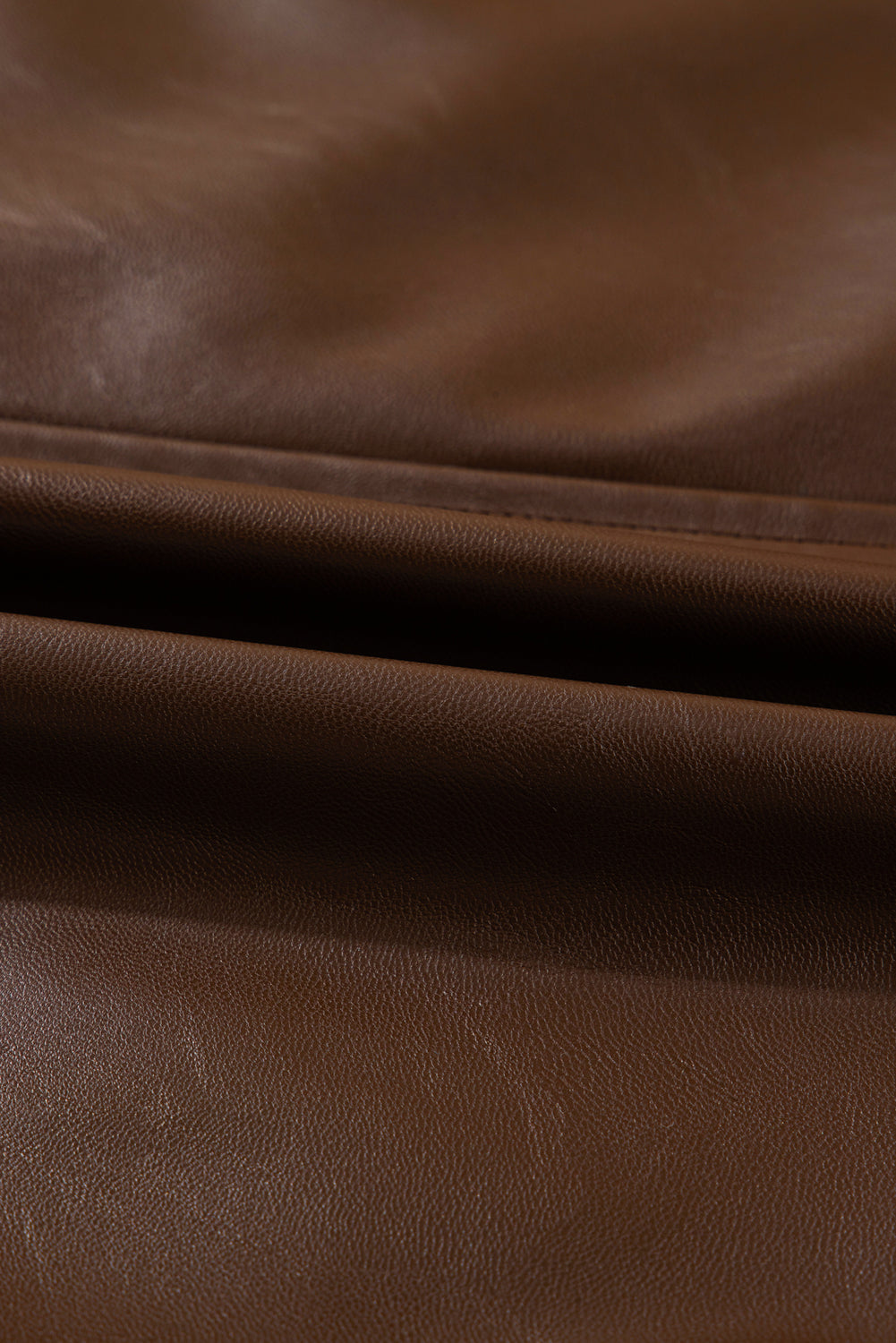 Brown Double Flap Pocket Drawstring Hem Leather Jacket eAura