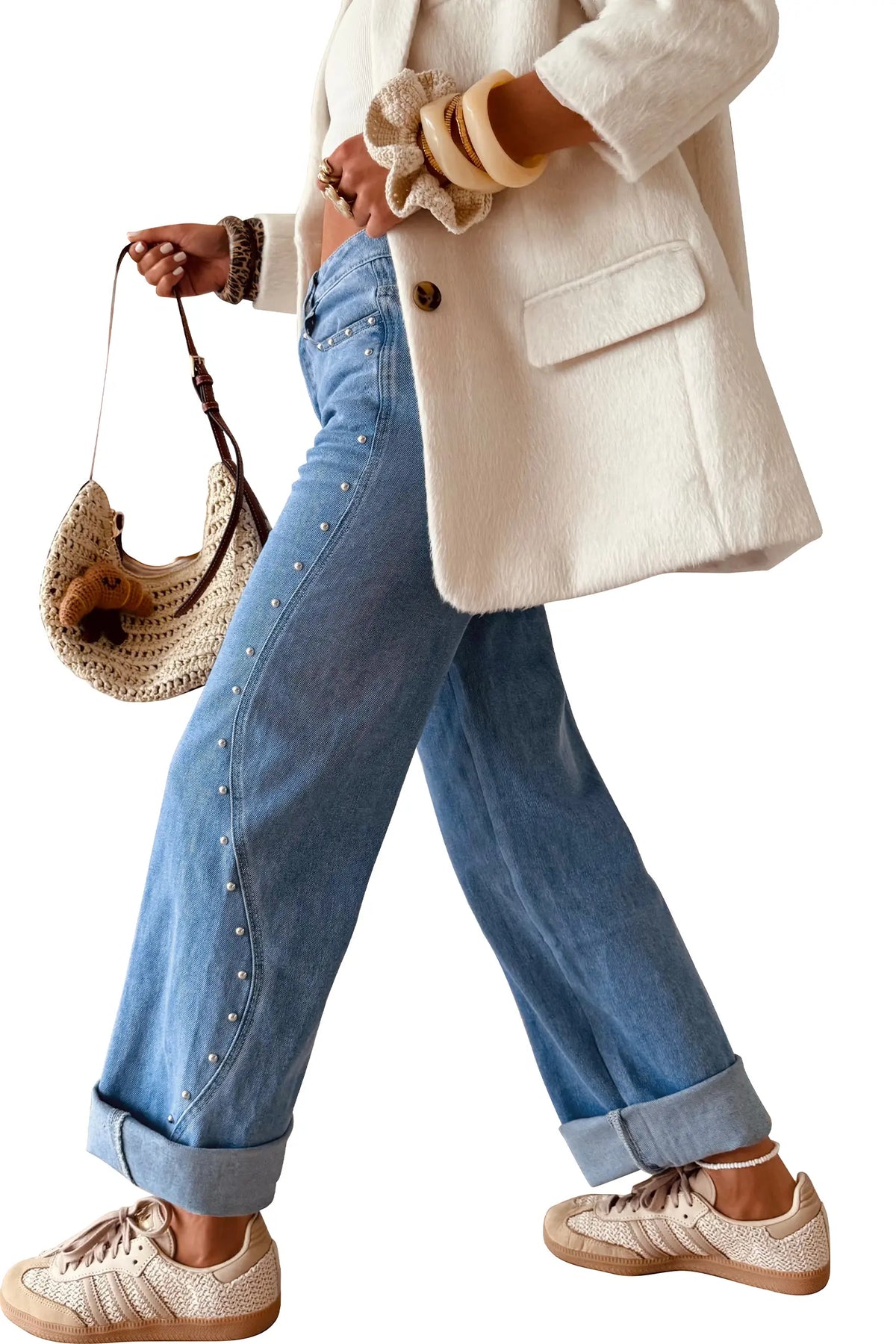 Side Seam Rivet Detail Ankle Length Casual Jeans – Coffee