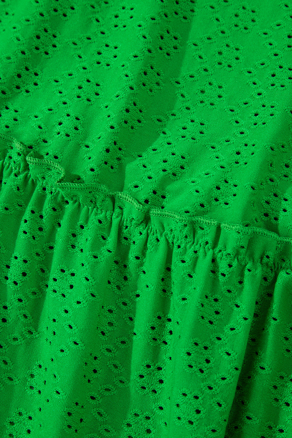 Green Textured Frilled Short Sleeve Plus Size Babydoll Blouse BB Fashion Outlet