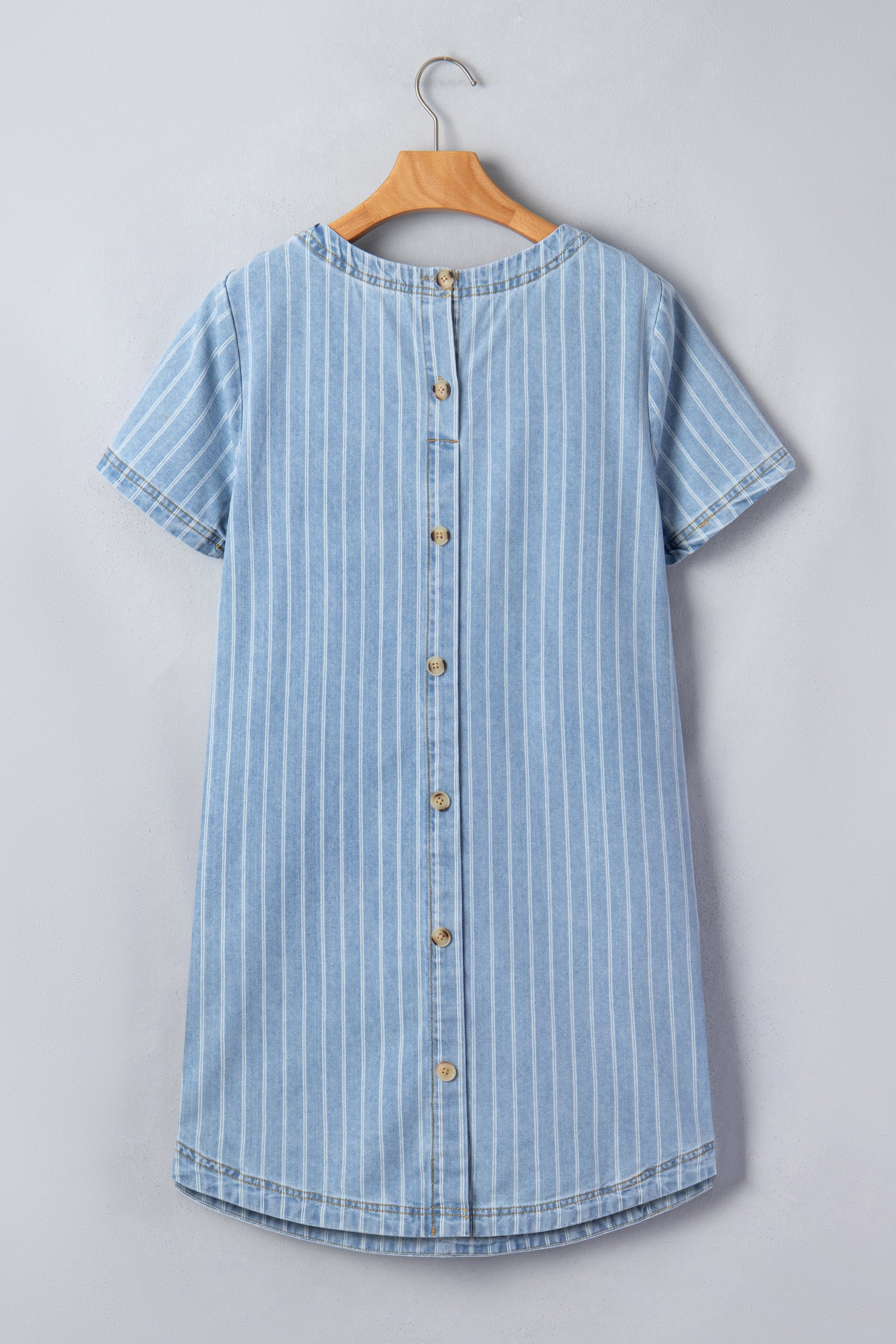 Stripe Buttoned Back T-Shirt Denim Mini Dress