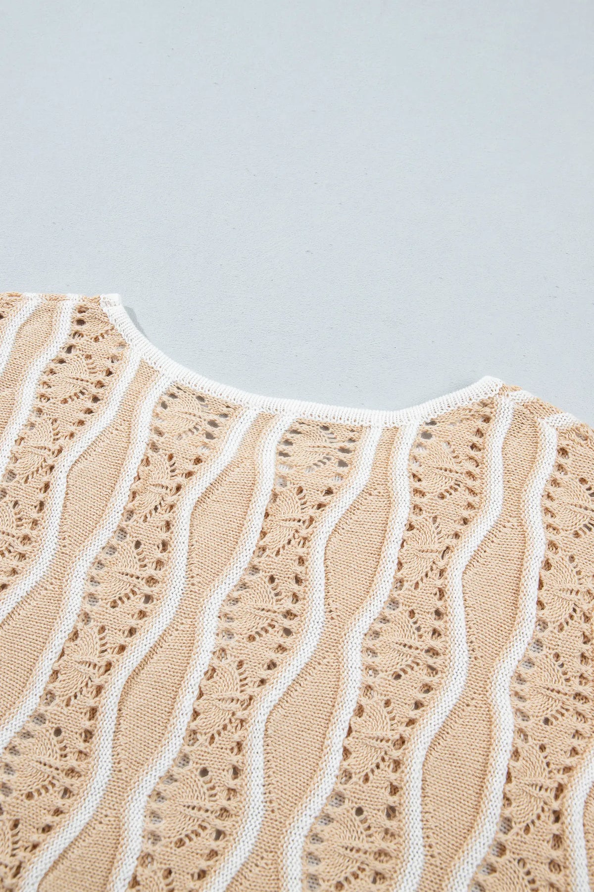 Wavy Detail Hollow Out Knit Long Sleeve Cotton Pullover Sweater – Pink