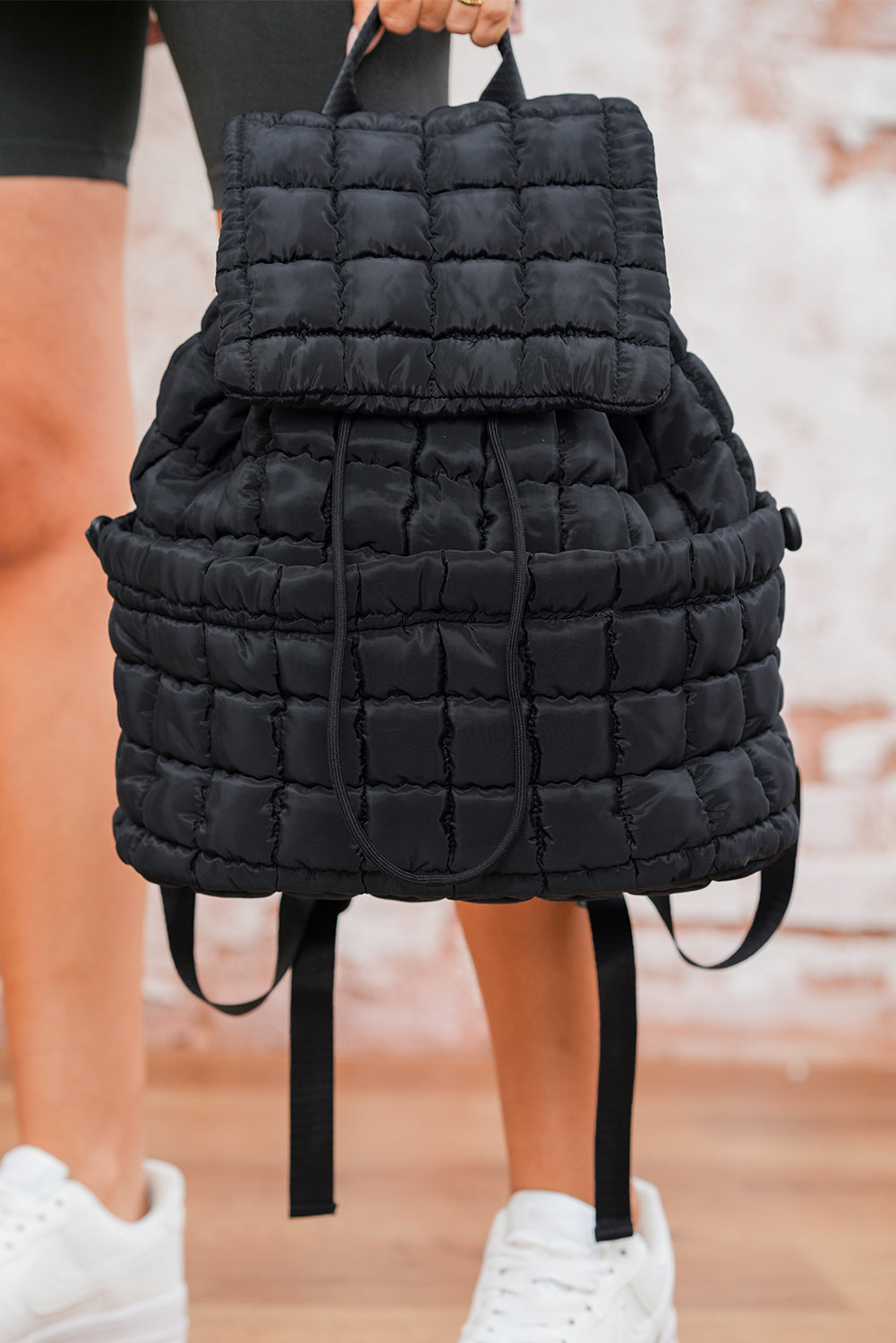 Dusk Blue Solid Flapped Quilted Puffer Backpack
