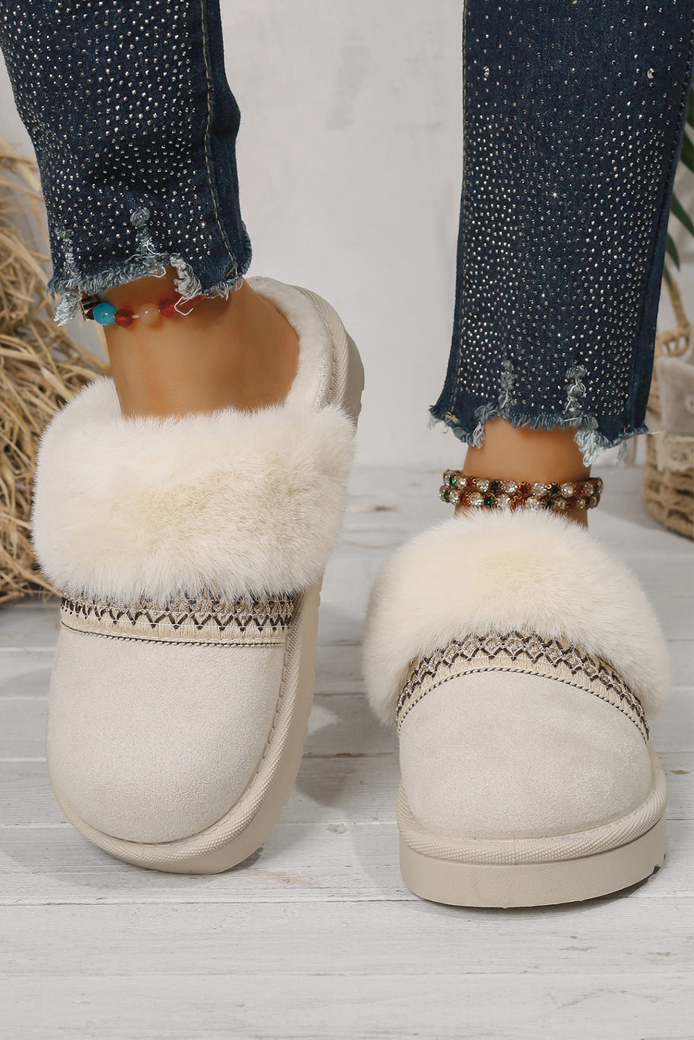 Faux Suede Fuzzy Warm Slippers