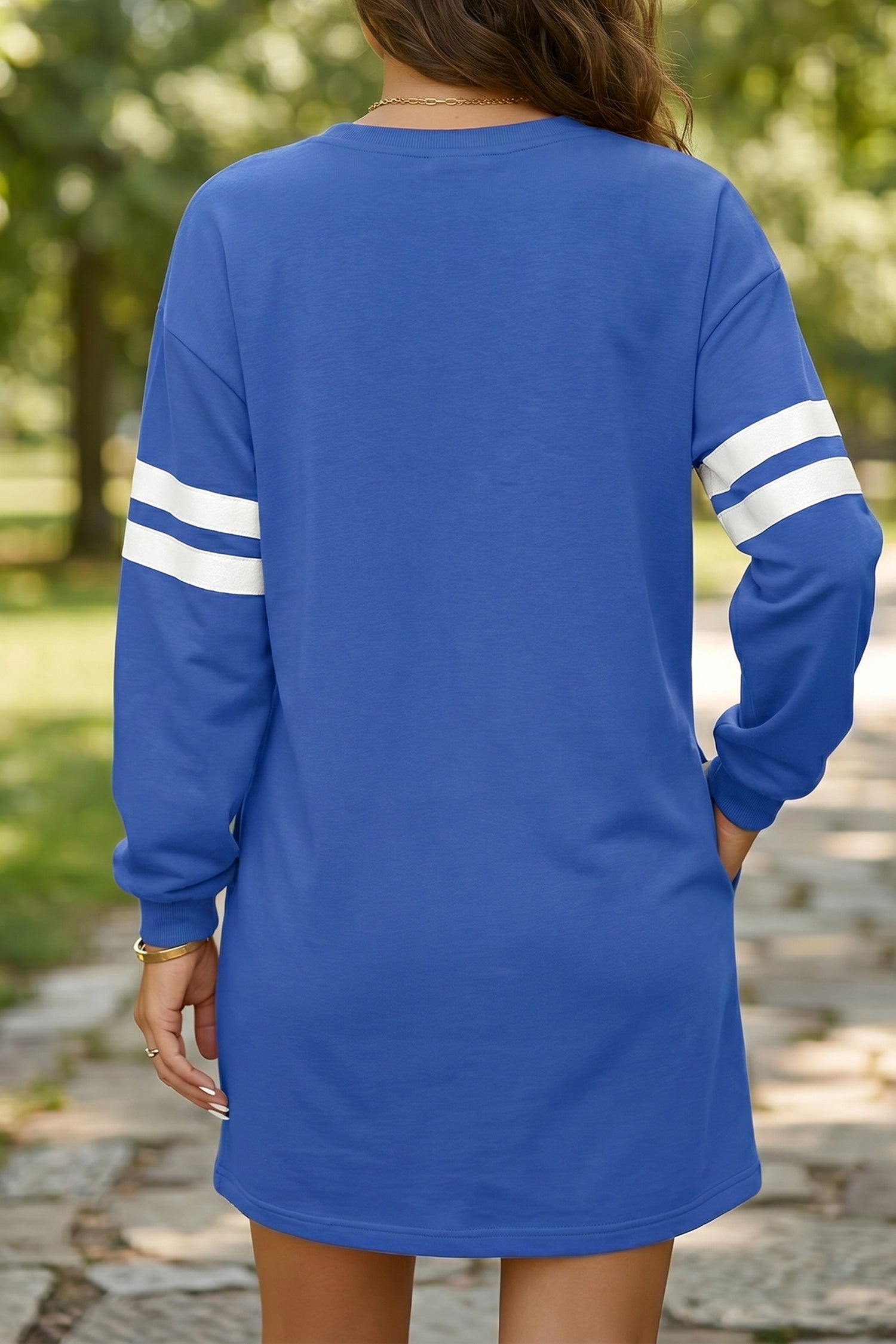 Varsity Contrast Banded Sleeve Shift Sweatshirt Dress