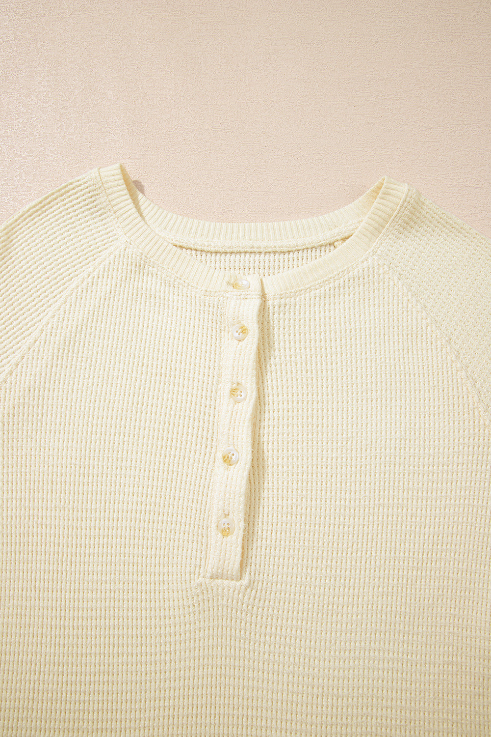 CreamTextured Half Buttons Henley Top - eAura