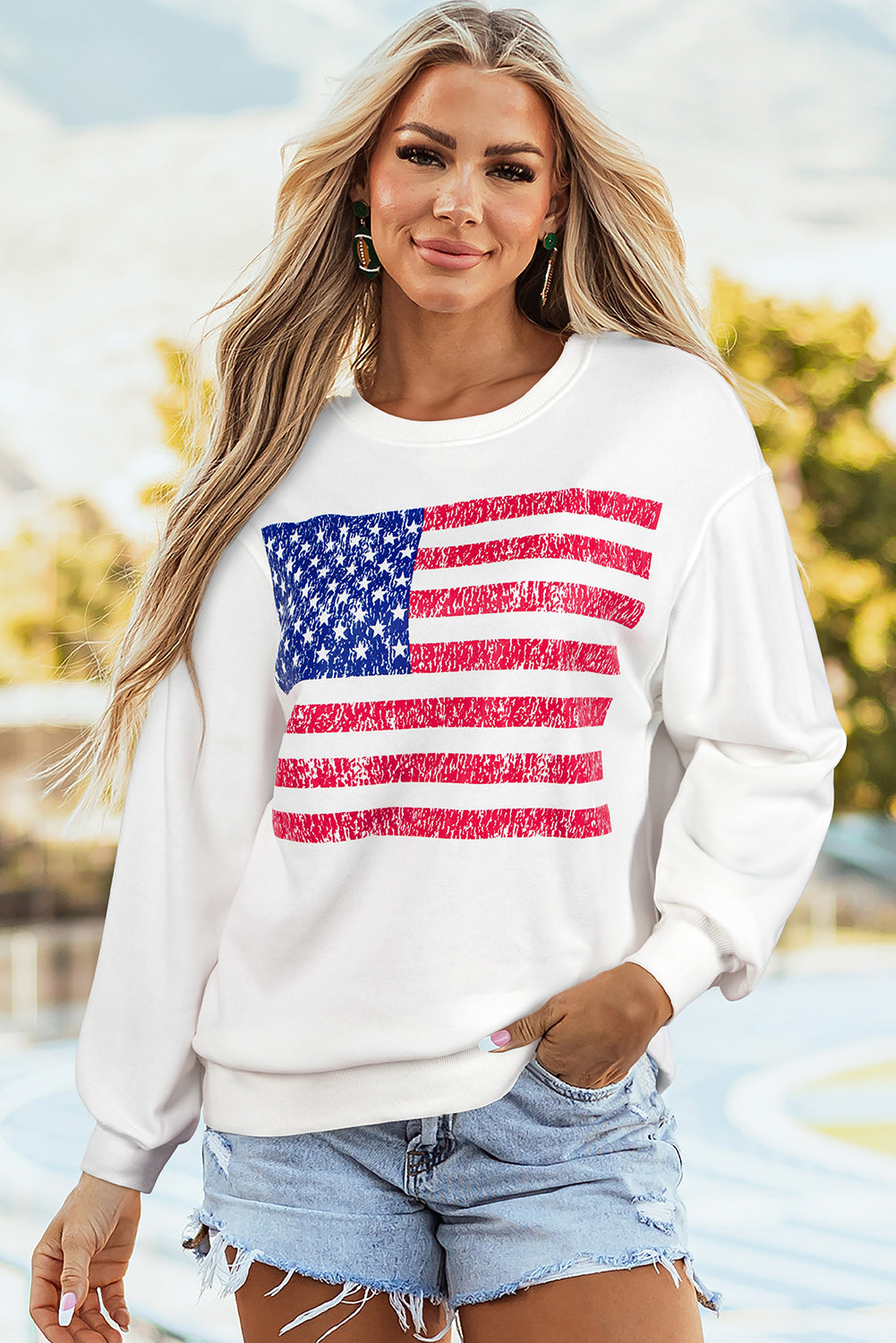 White American Flag Graphic Drop Shoulder Loose Sweatshirt eAura