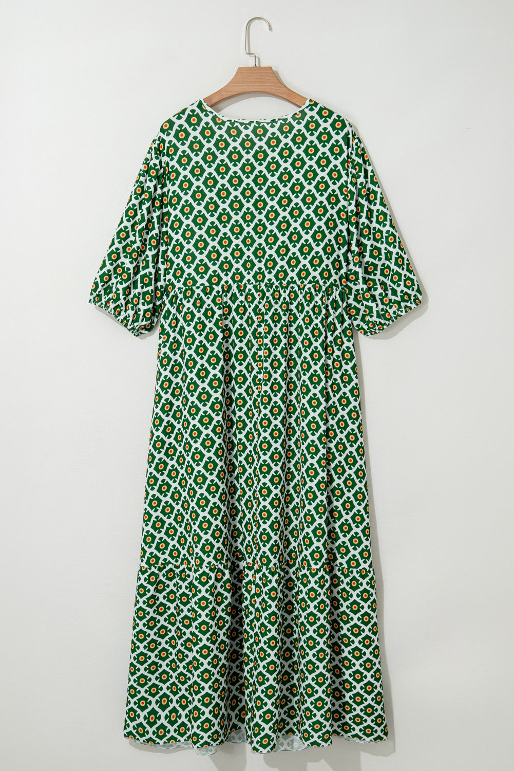 Green Geometric Floral Print Half Sleeve Plus Size Maxi Dress BB Fashion Outlet