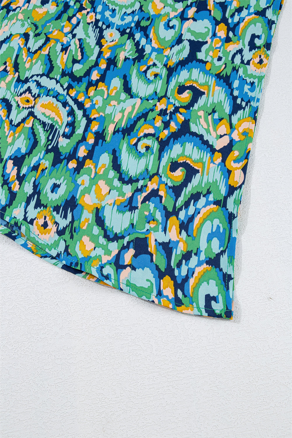 Green Abstract Print V Neck Half Sleeve Loose Fit Tunic Blouse eAura