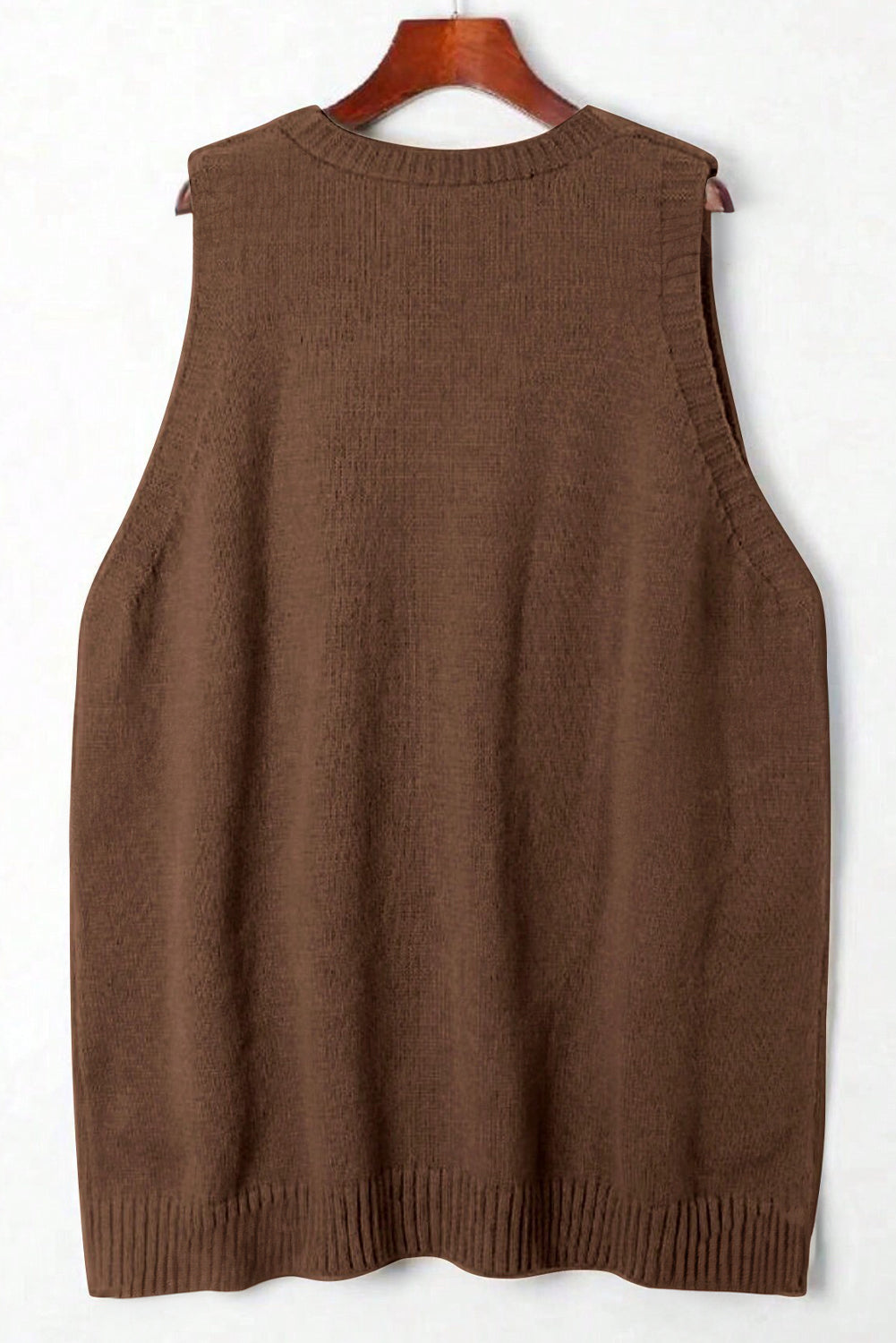 Rib Knit Deep V-Neckline Front Pocketed Baggy Tunic Sweater Vest - eAura