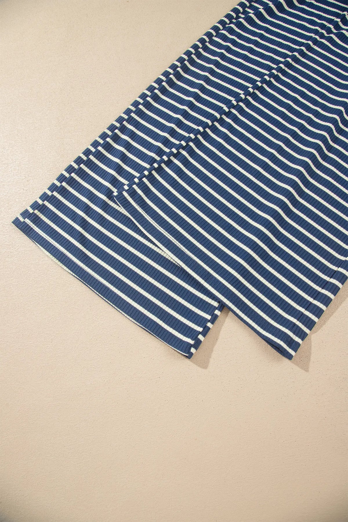 Colour Block Patchwork Zip V Neck Pullover Loose Pants 2pcs Set – Blue Stripe
