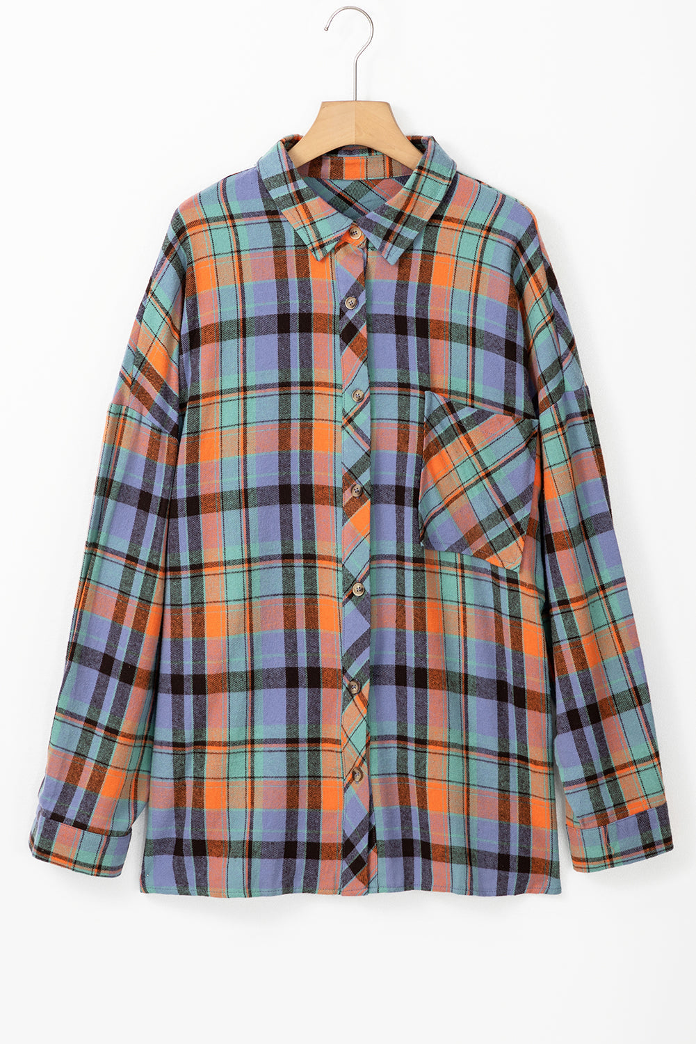 Orange Plus Size Plaid Print Buttoned Shirt Beagle Boutique Fashion Outlet