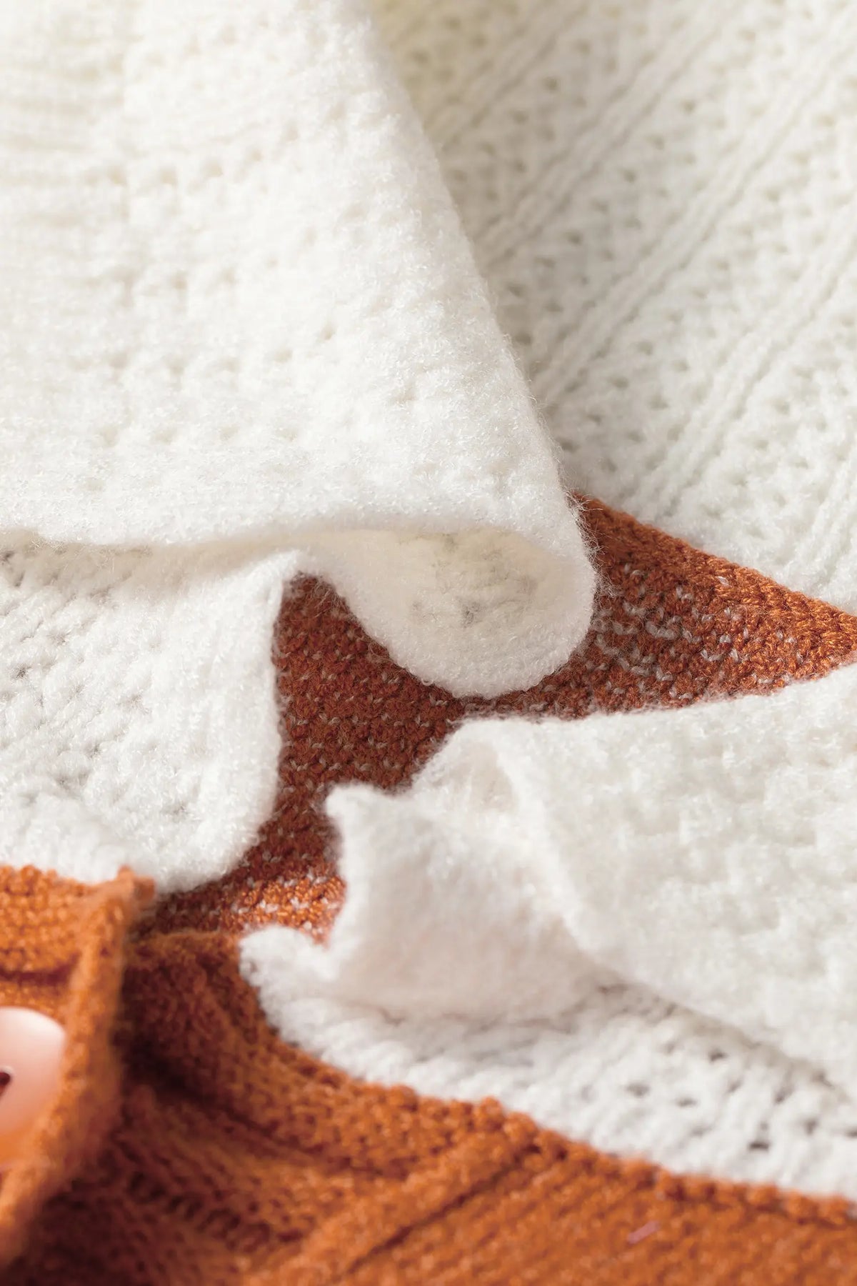Peter Pan Collar Colourblock Long Sleeve Knitwear Cardigan – Russet Orange