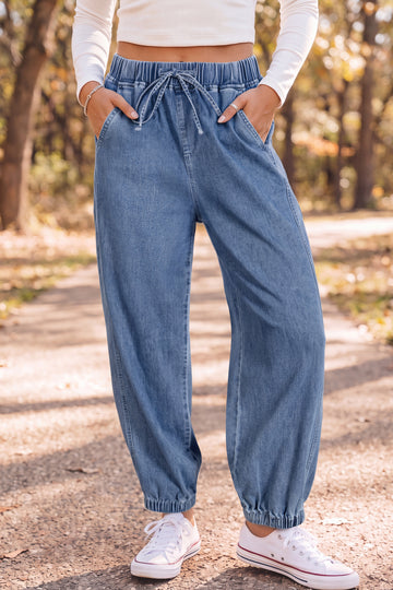 Elastic Waist Harem Ankle Length Jeans – Dusk Blue
