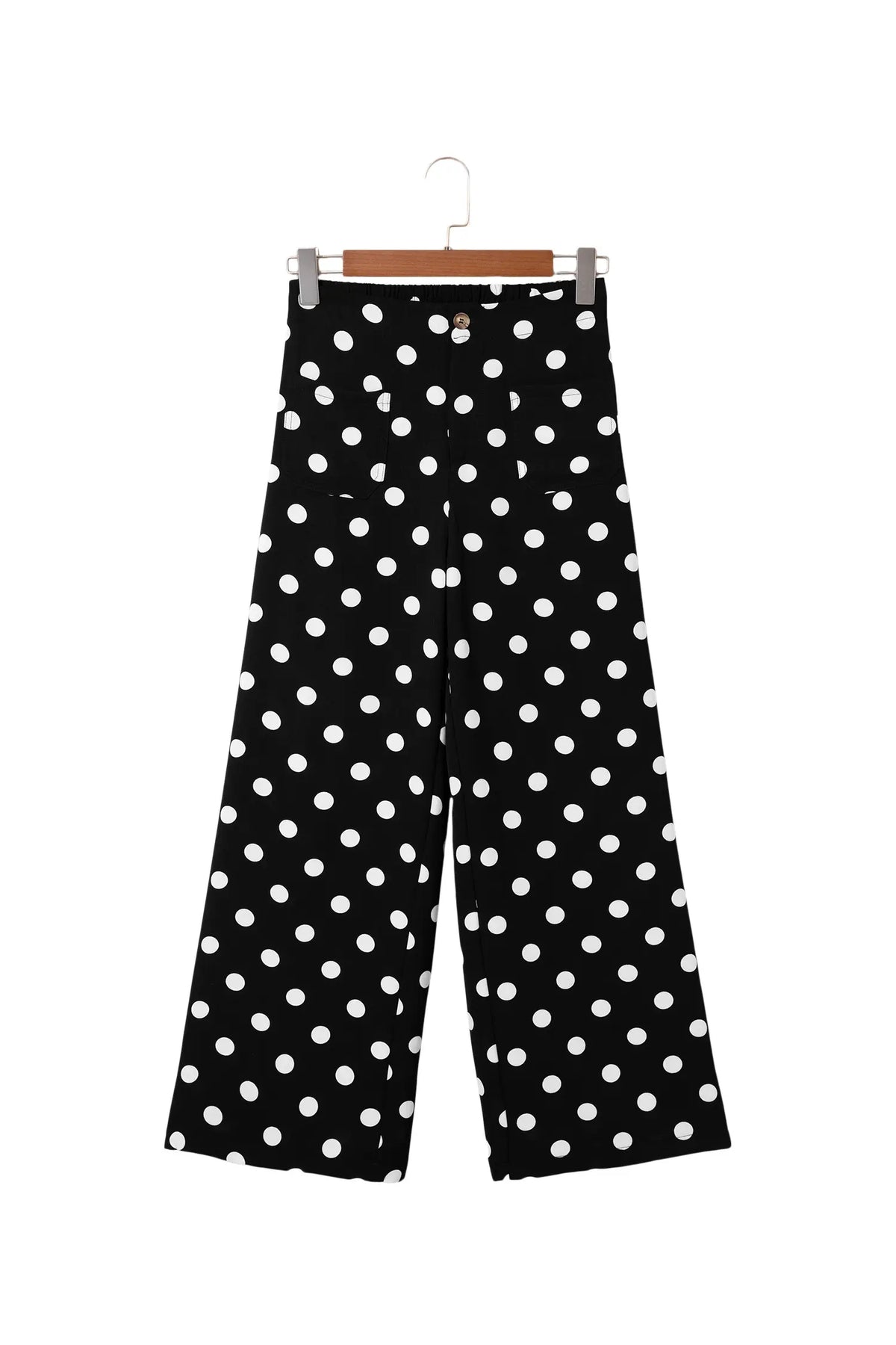 Sky Blue Polka Dot Print Patched Pocket Mid-rise Straight Leg Pants – Light Blue
