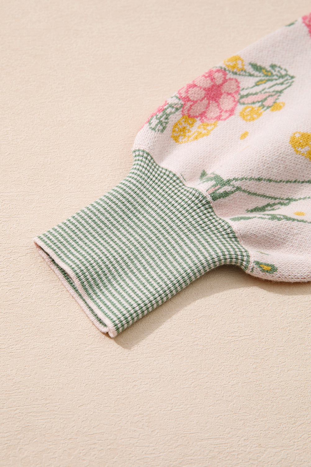 Floral Pattern Striped V-Neck Loose Sweater - eAura