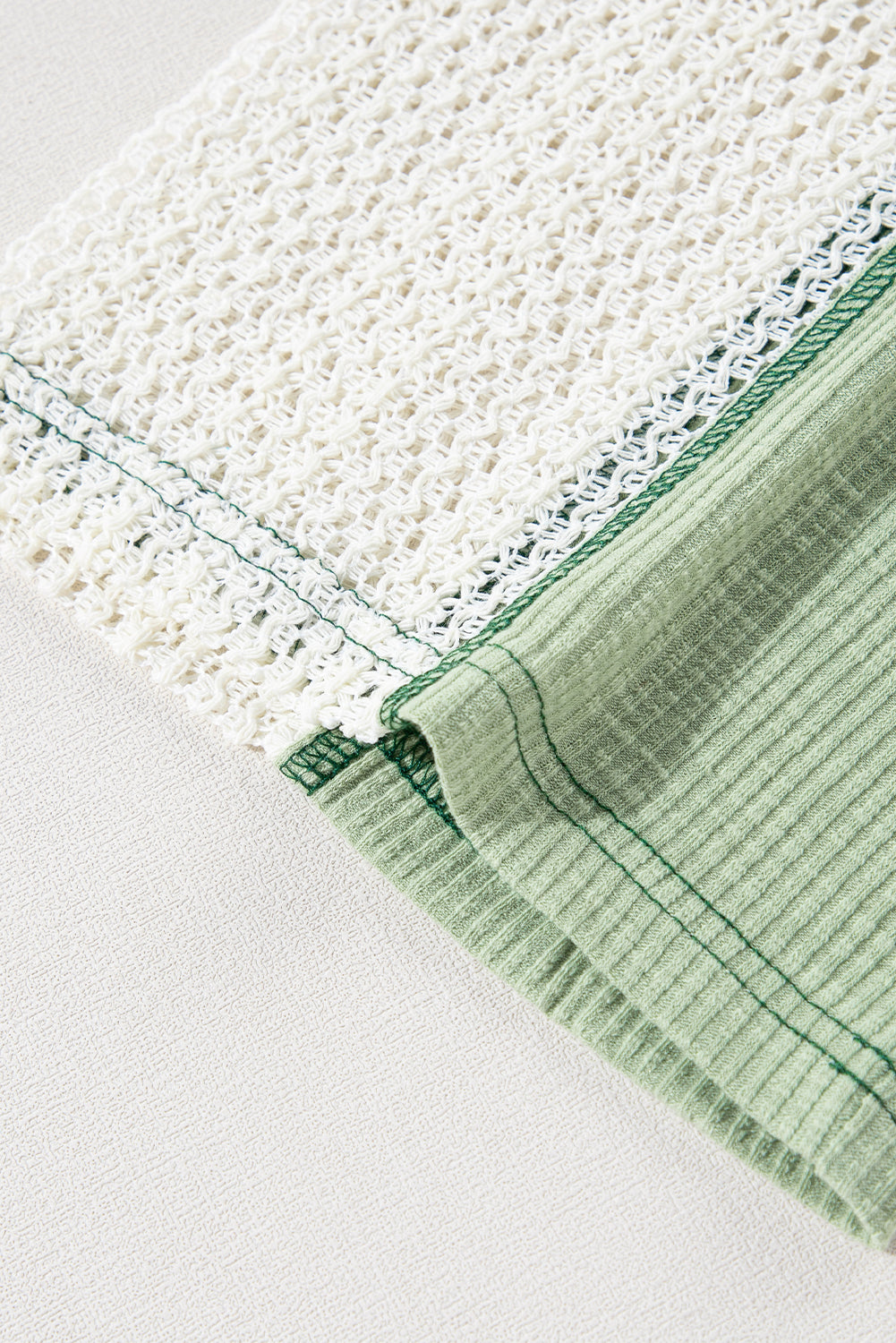Crochet Detail Exposed Seam High Low Loose Top – Beige & Green