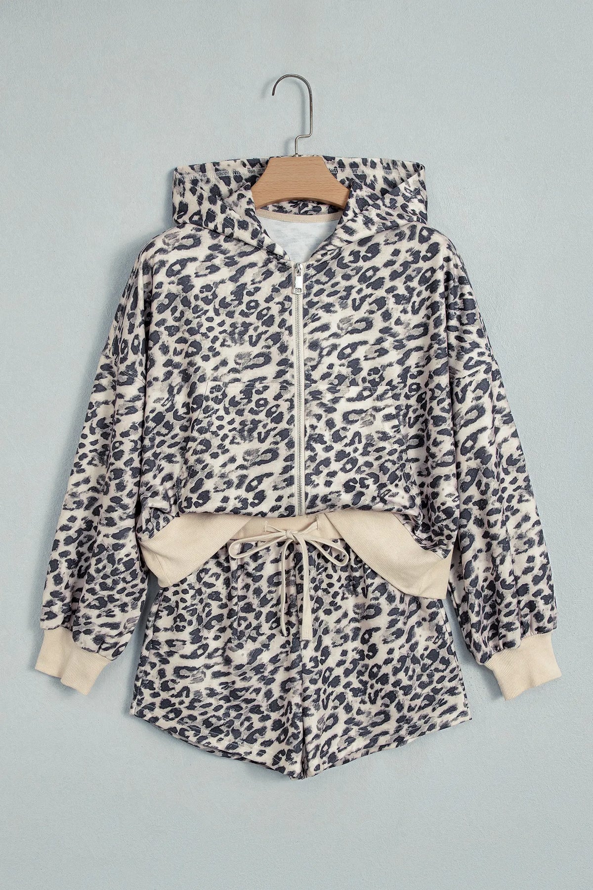 Leopard Zip-Up Hooded Drawstring Pant Set – Multicolour