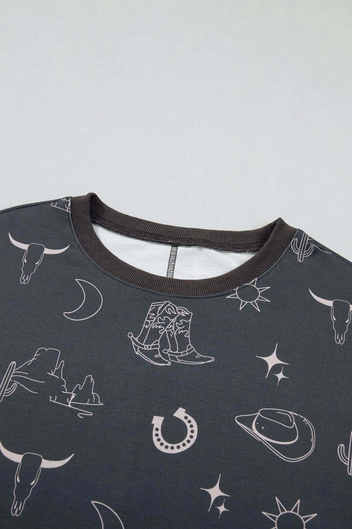 Western Print Crew Neck Sweatshirt – Grey