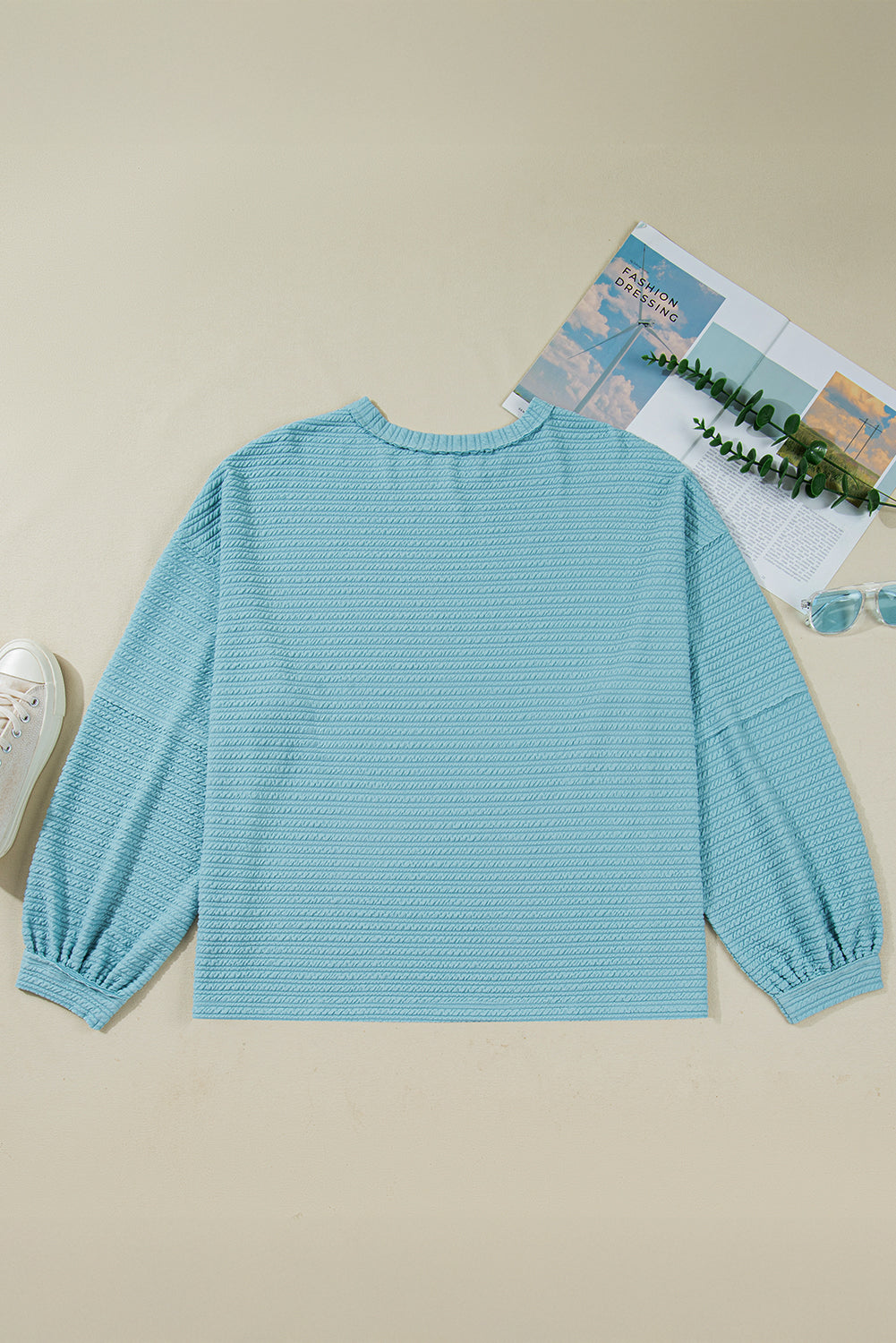 Textured Drop Shoulder Plus Size Knit Top - eAura