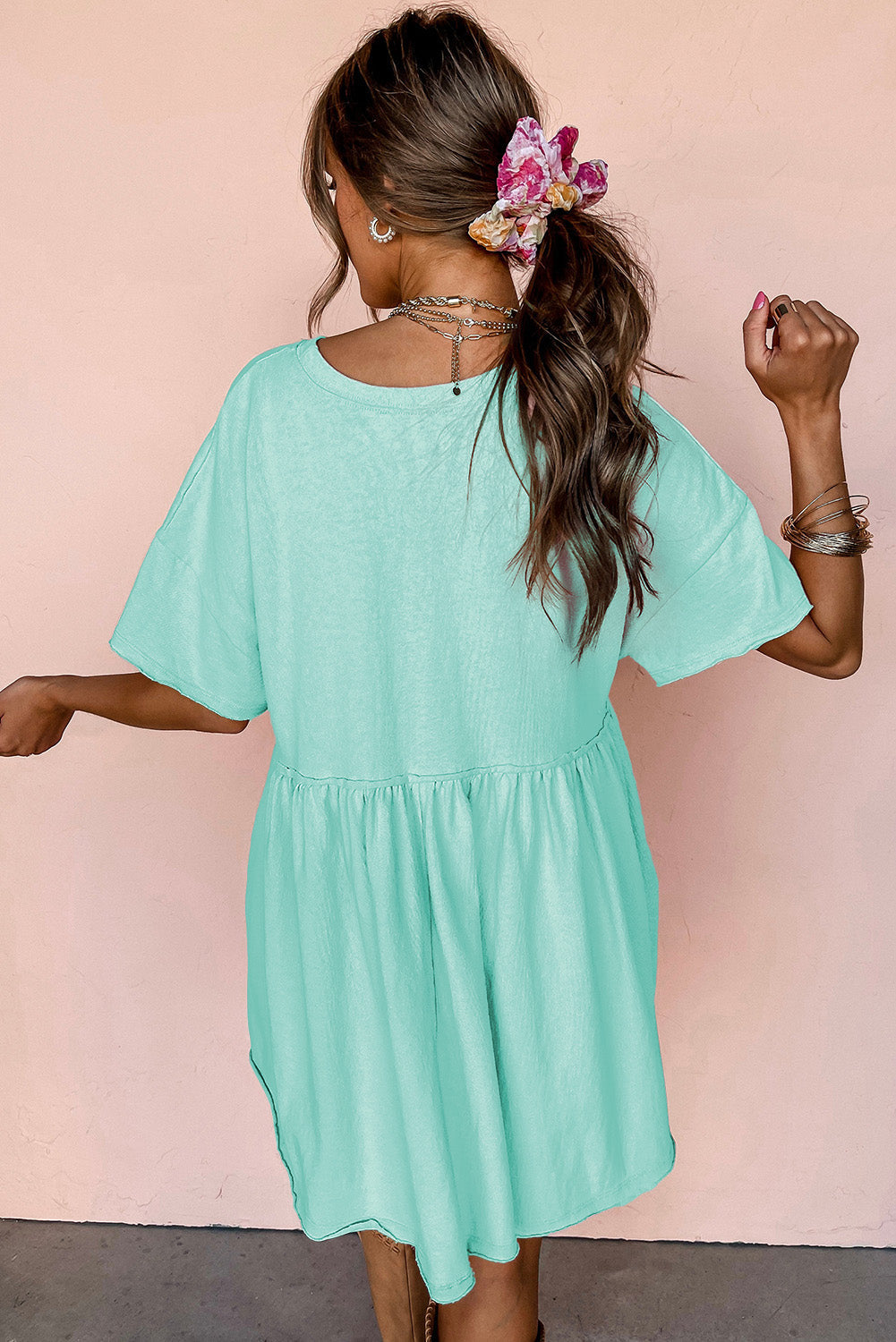 Pocketed Raw Edge Babydoll Dress eAura