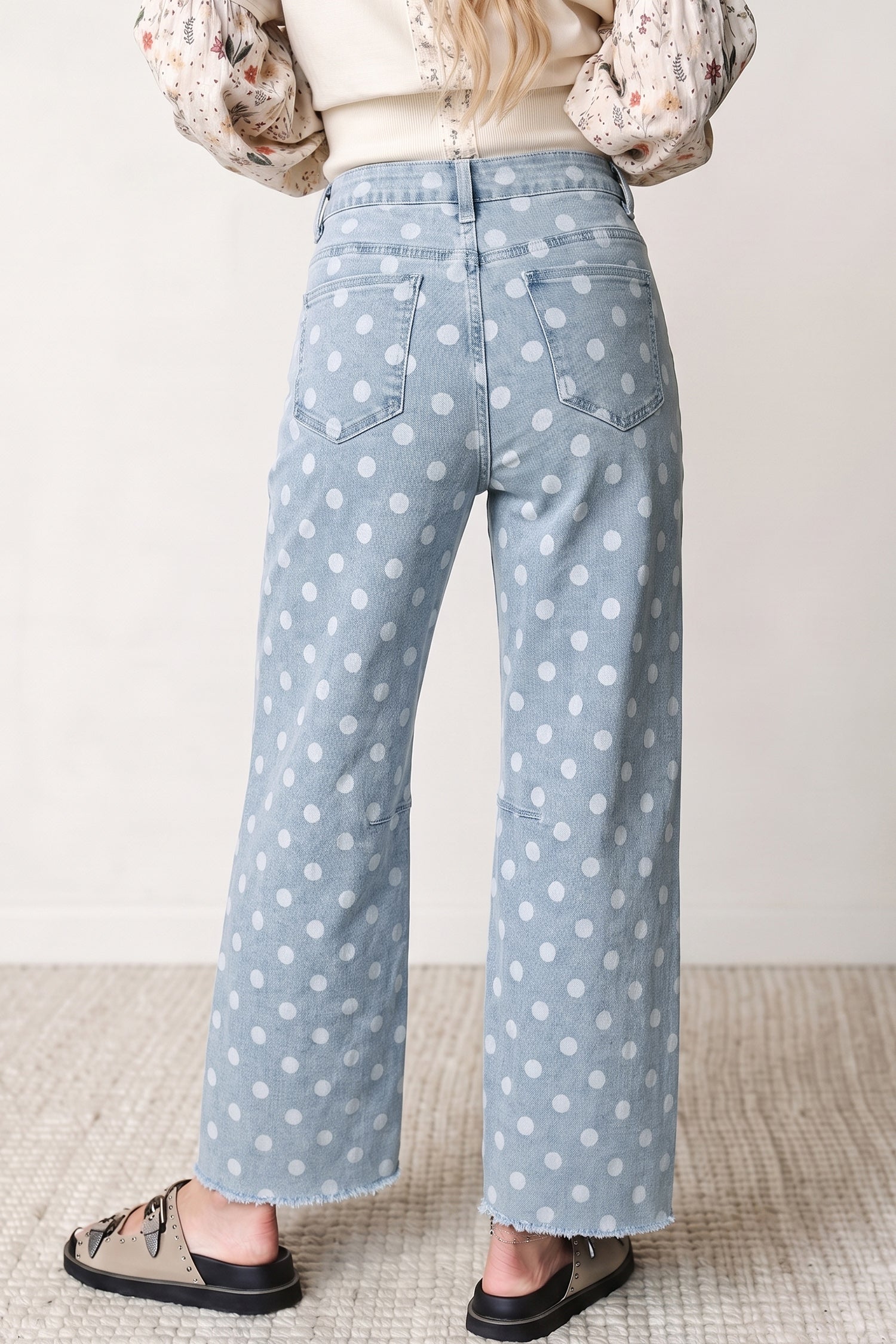 Polka Dot Casual Slim Fit Jeans – Pink