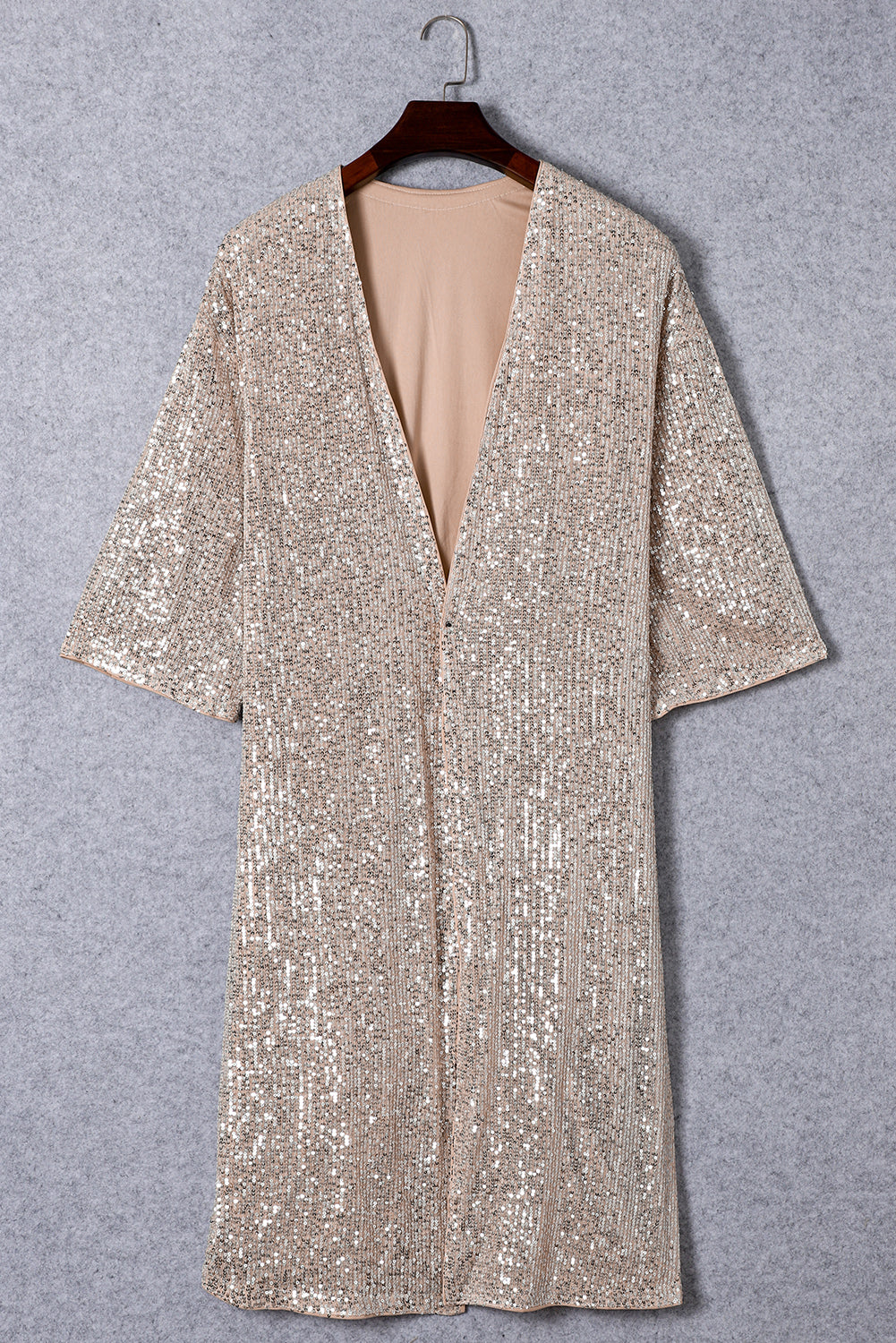 Sequin 3/4 Sleeve Open Front Duster Cardigan