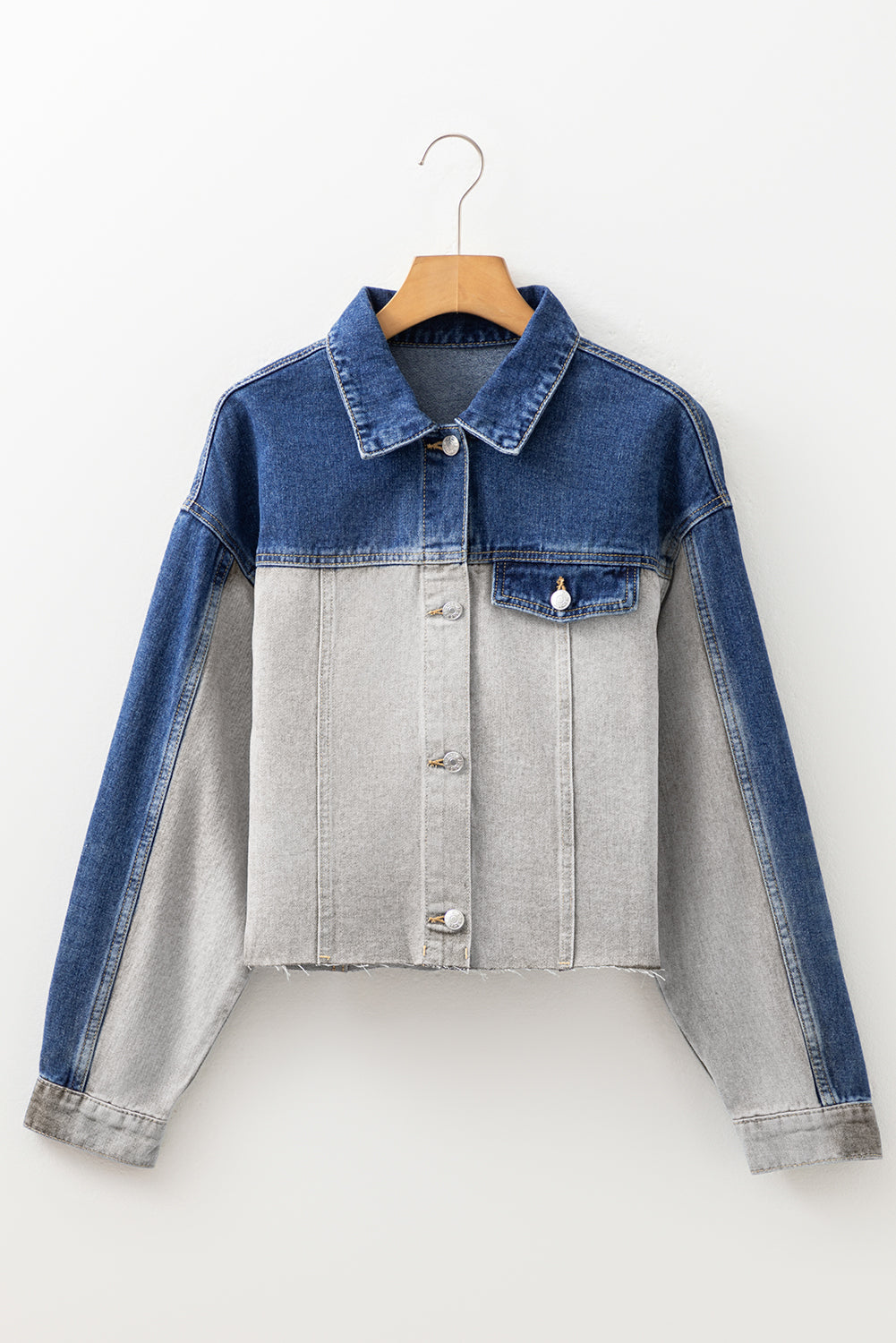 Blue Patchwork Flap Detail Distress Denim Jacket Dear-Lover Dropshipping