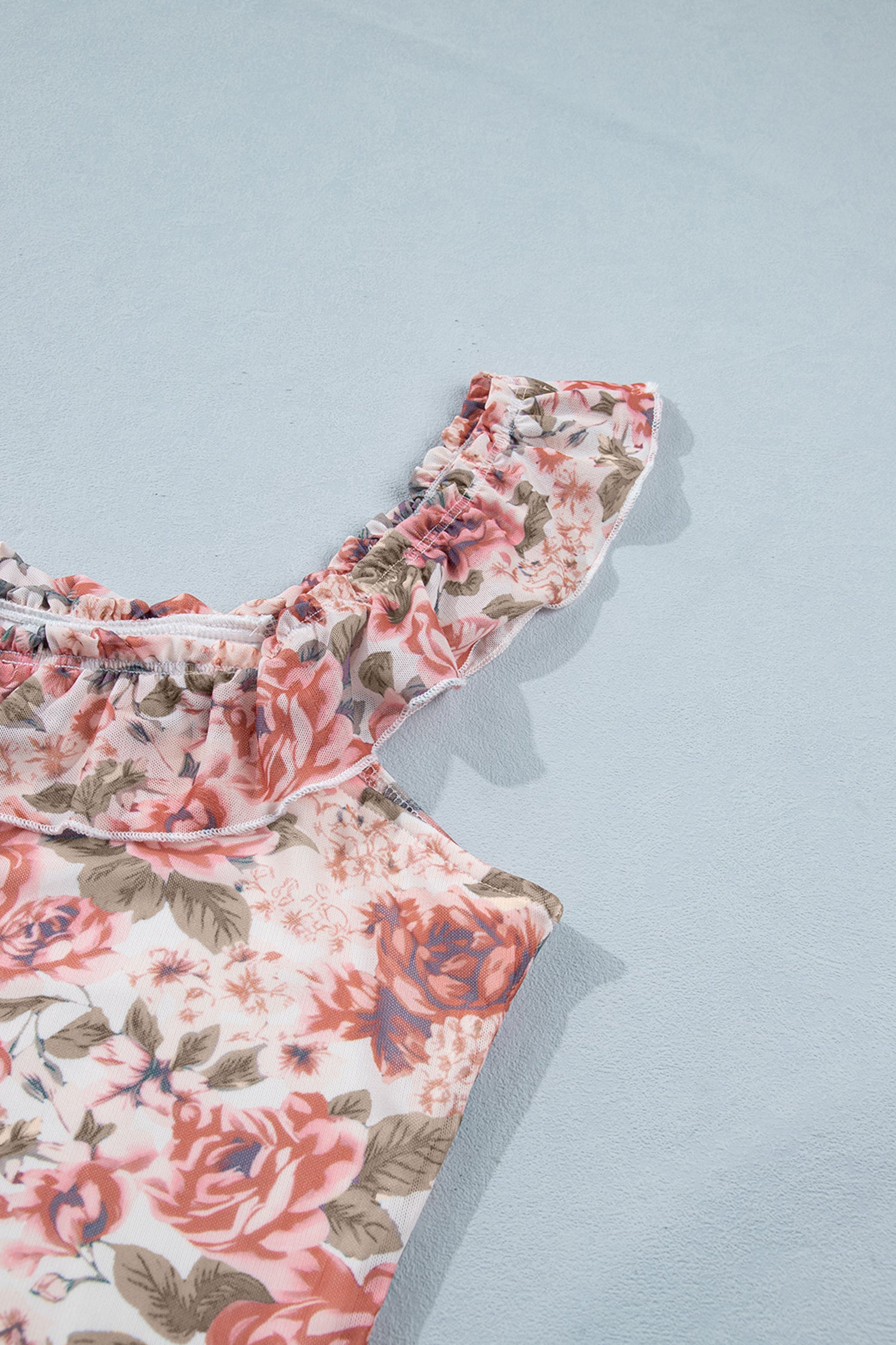 Retro Floral Ruffle Trim Square Neck Tank Top – Multicolour