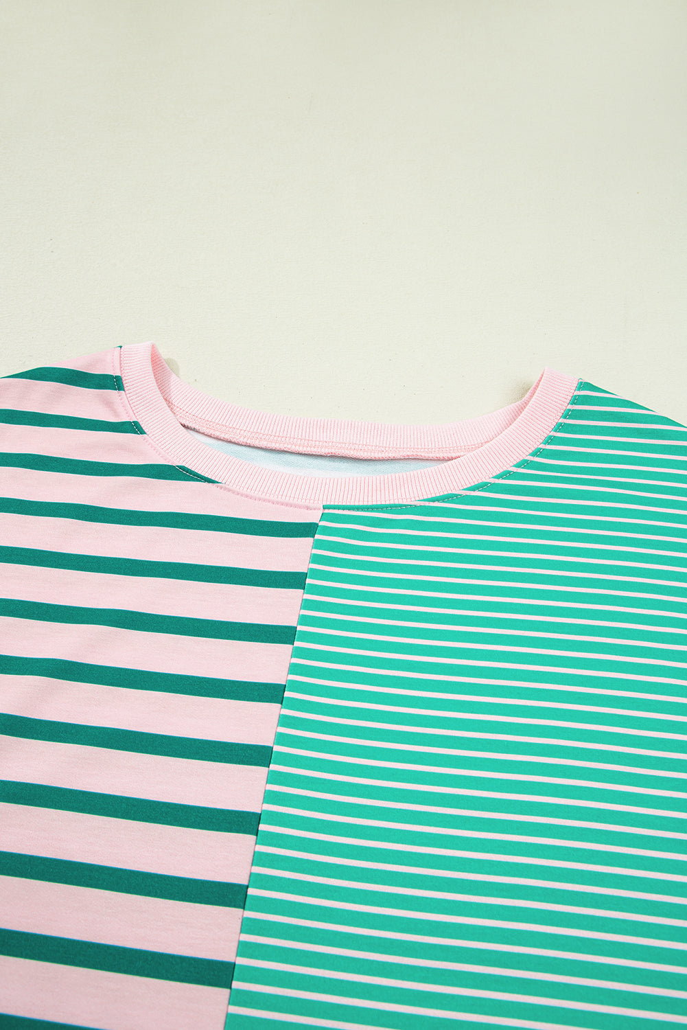 Green Stripe Colour Block Exposed Seam Side Slit Plus Size Sweatshirt - BB Fashion Outlet