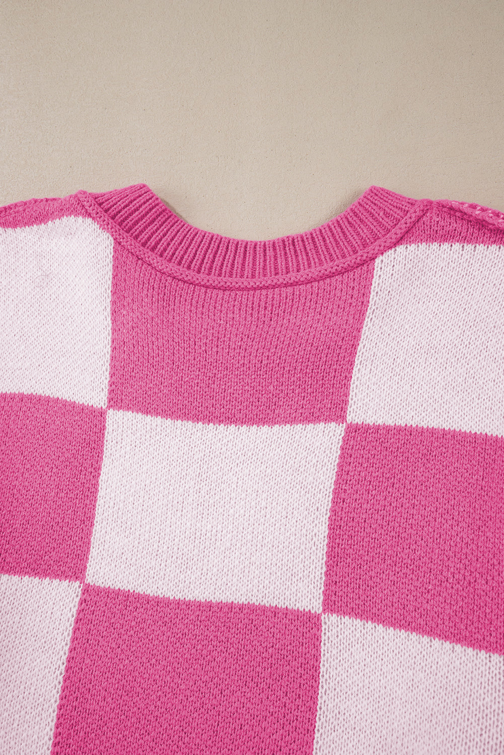 Checkered Bishop Sleeve Sweater – Rose, Pink, Green, Brown, Red & Black