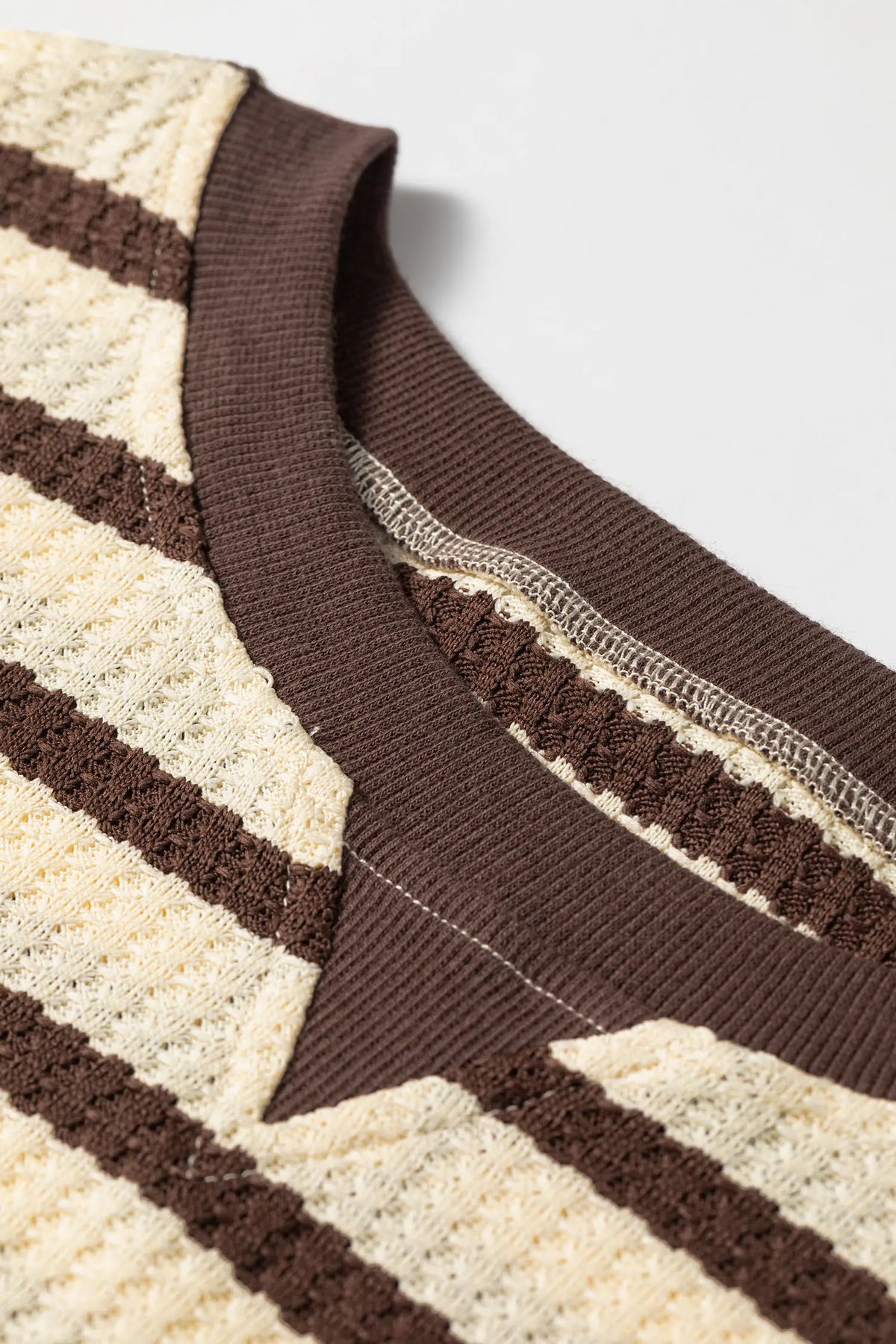 Patchwork Ribbed Cuff Casual Pullover Sweatshirt – Brown Stripe