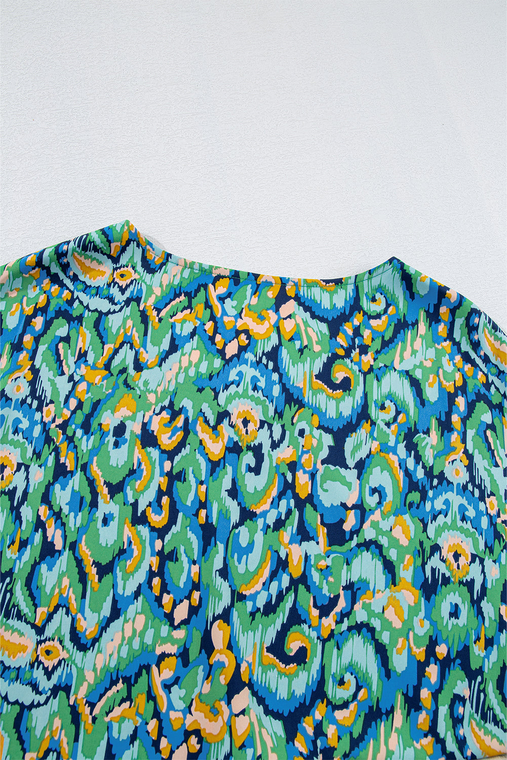 Green Abstract Print V Neck Half Sleeve Loose Fit Tunic Blouse eAura