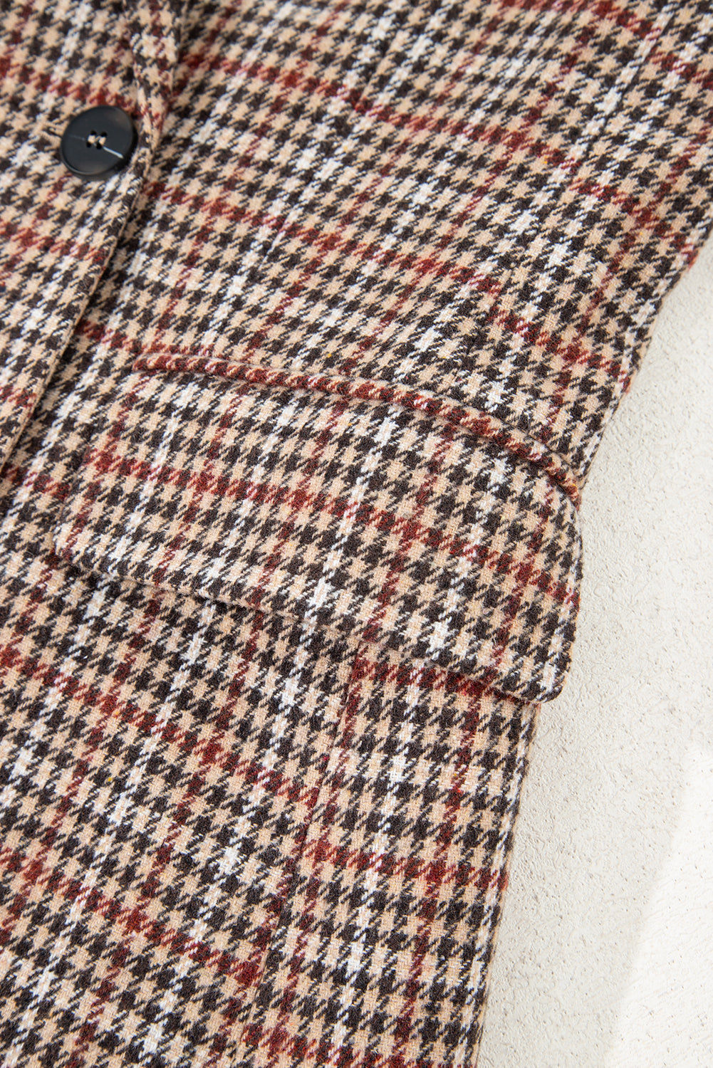 Brown Houndstooth Lapel Collar Blazer eAura