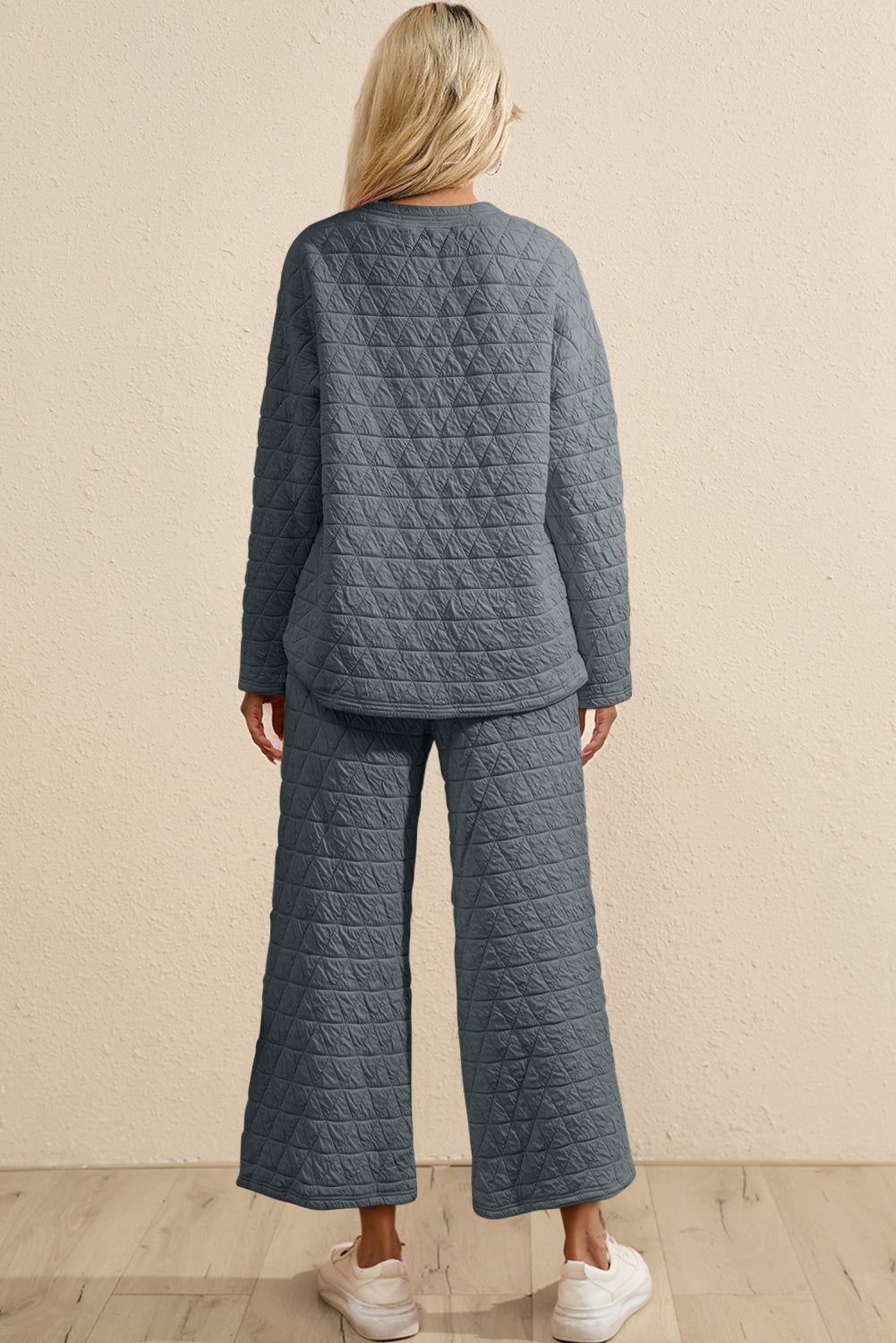 Dark Grey Solid Quilted Pullover and Trousers Outfit eAura
