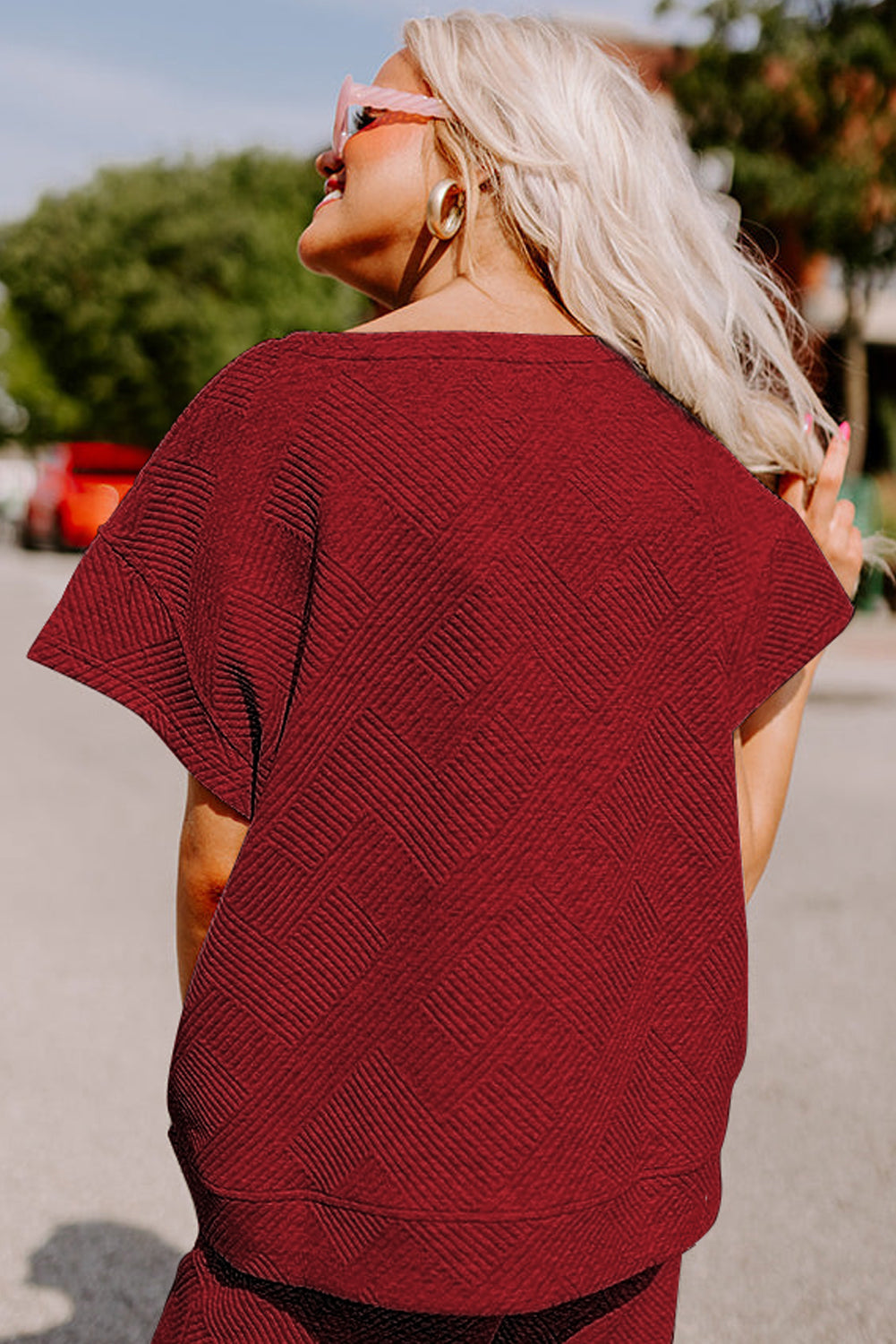 Textured Loose Fit T Shirt and Drawstring Trousers Co-ord Set eAura