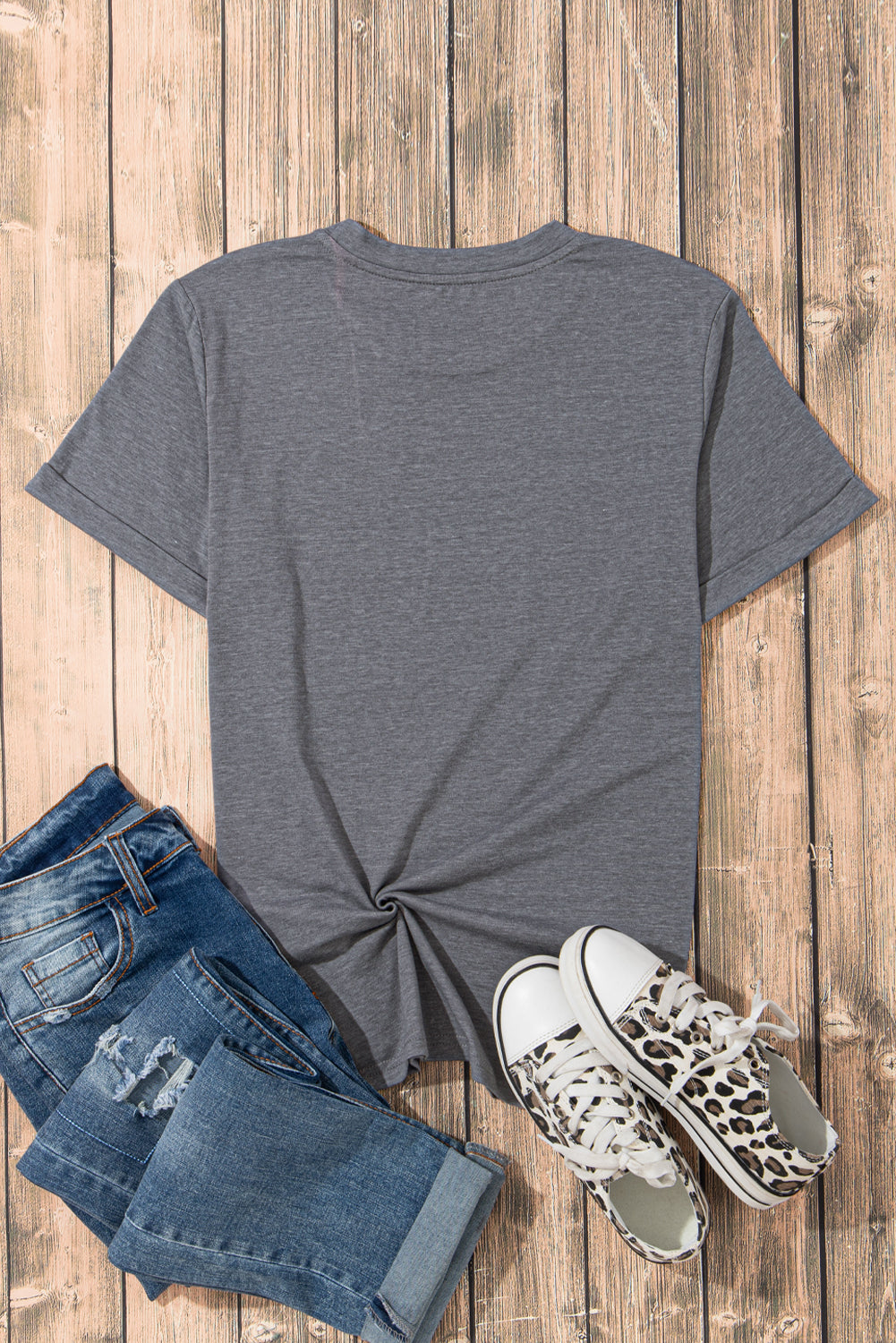 Casual Plain Crew Neck Tee T-Shirt