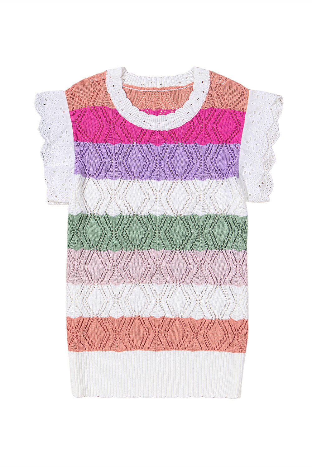 Rose Stripe Colourblock Hollowed Knit Scallop Edge Sweater Vest eAura