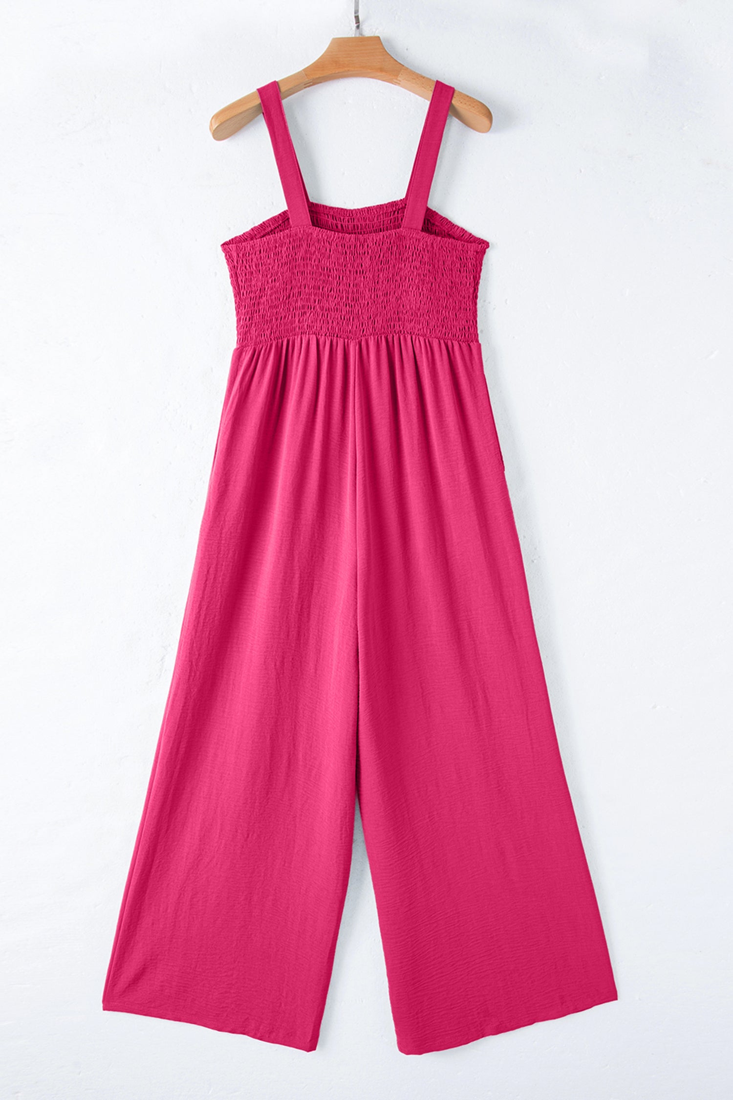 Smocked Square Neck Sleeveless Wide Leg Jumpsuit with Pockets – Purple