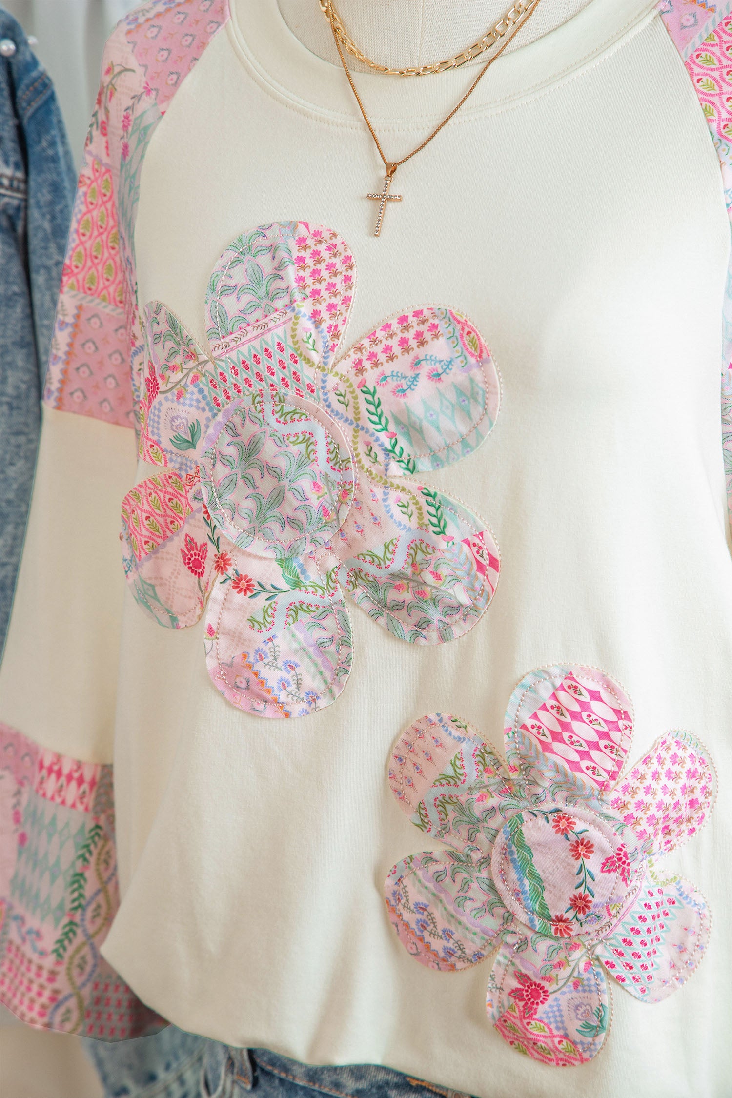 Retro Floral Patchwork Long Sleeve Top