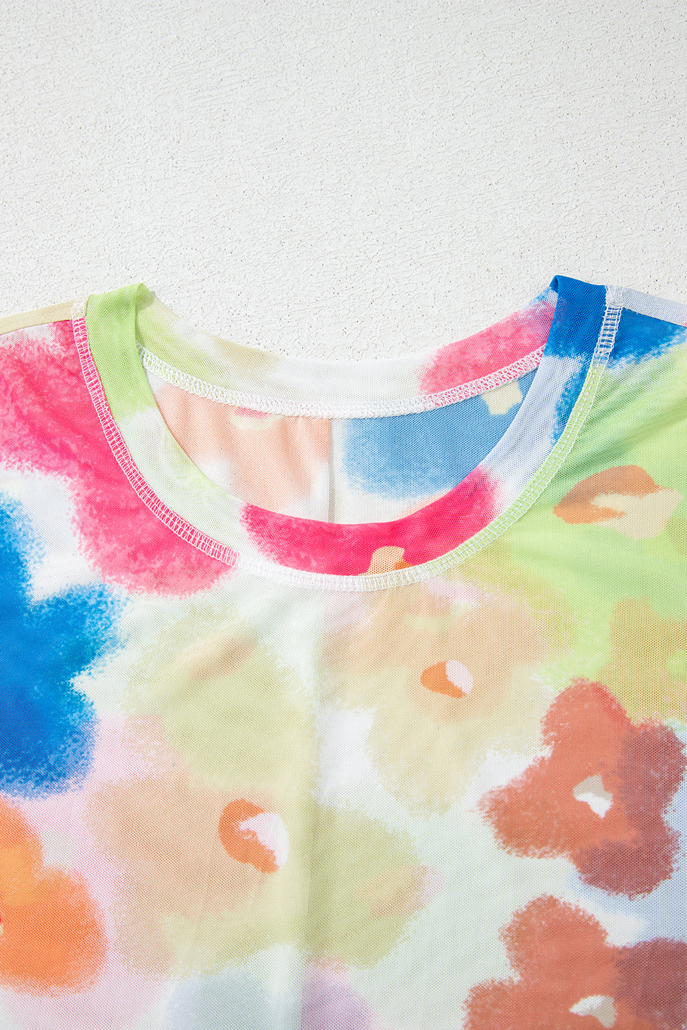 Multicolour Floral Mesh Lettuce Trim Cropped T Shirt eAura
