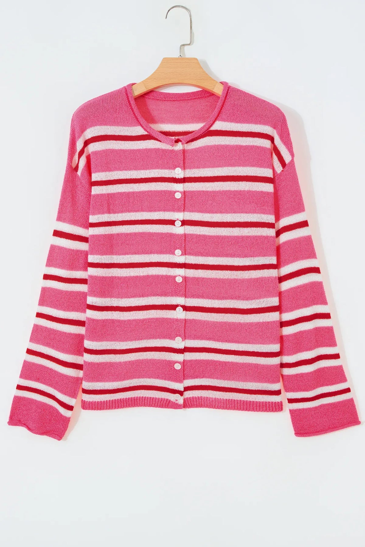Striped Drop Shoulder Button Cardigan – Blue Stripe