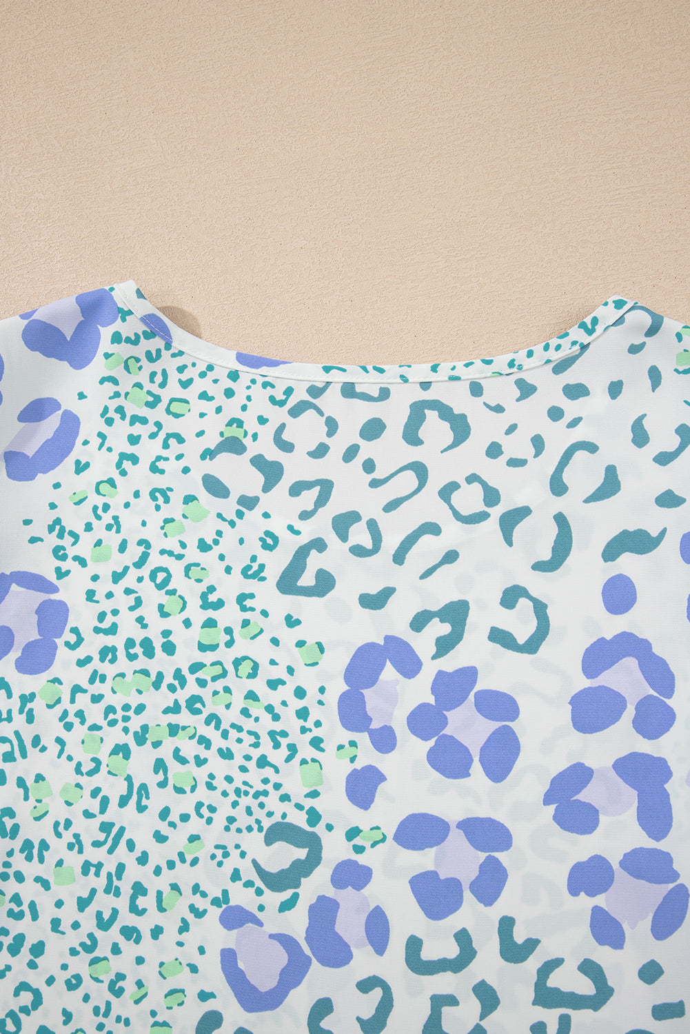 Sky Blue LeopardRuffle Short Sleeve Casual Blouse eAura
